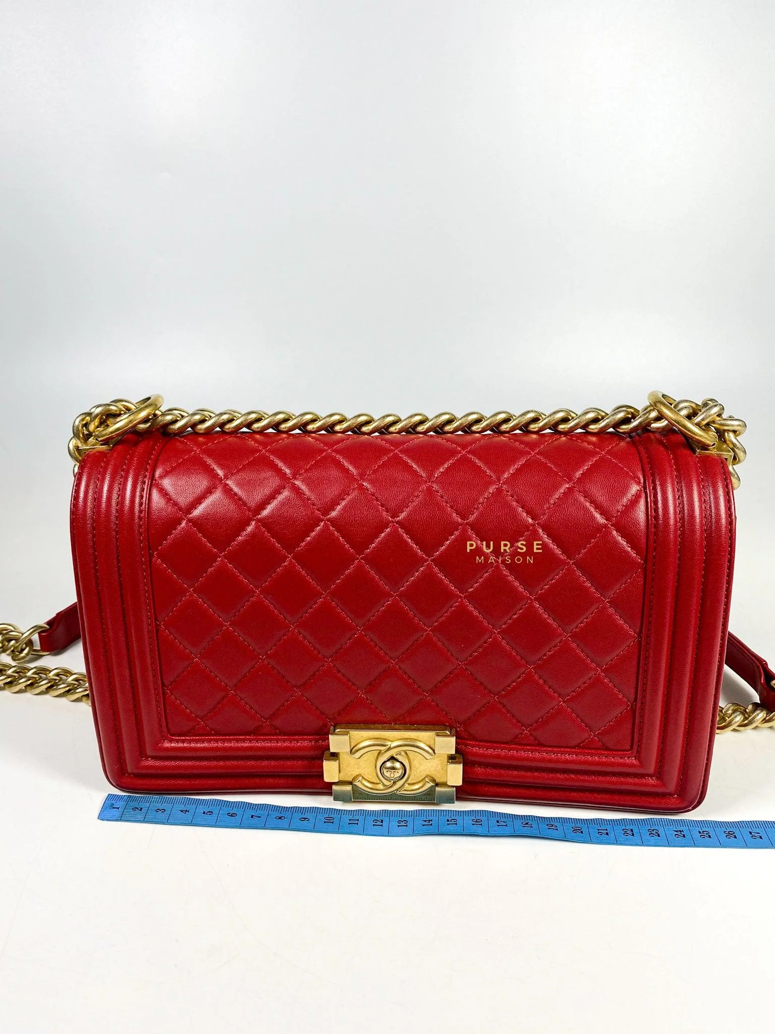 Chanel Chanel Boy Red Old Medium in Lambskin and Aged Gold Hardware Series 23 - Image 35