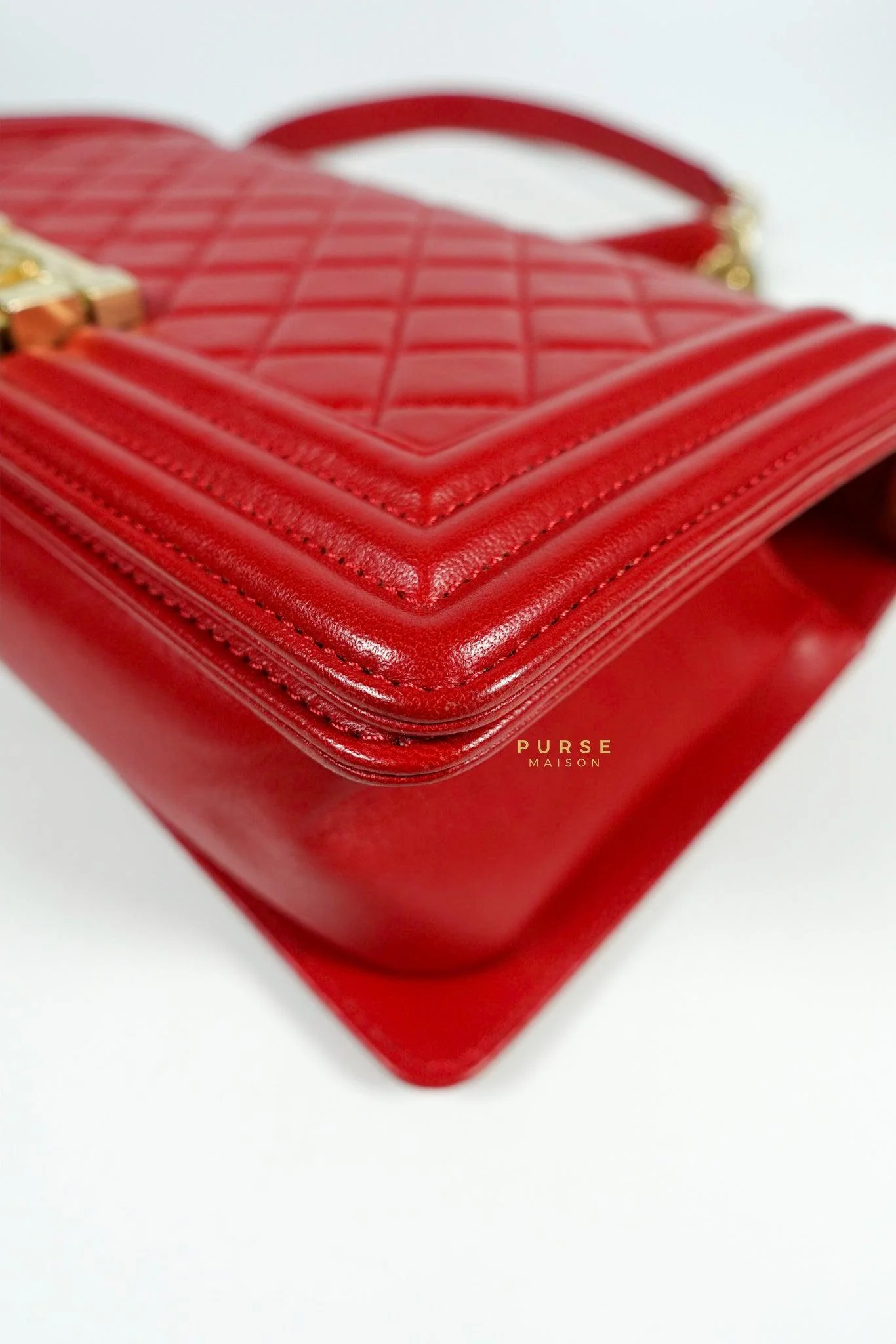 Chanel Chanel Boy Red Old Medium in Lambskin and Aged Gold Hardware Series 23 - Image 8