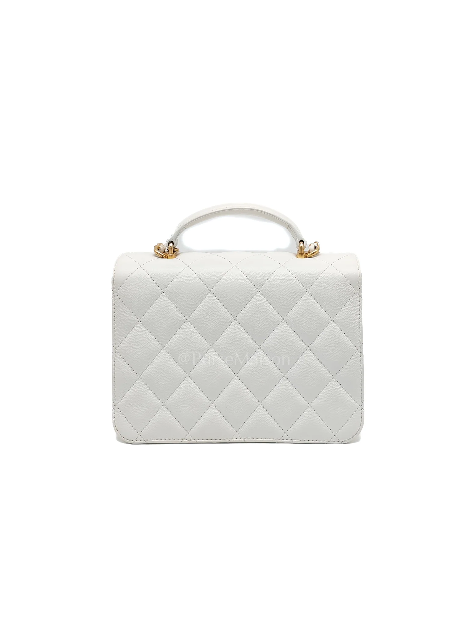 Chanel Full Flap Top Handle in White Caviar Calfskin Leather and Aged Gold Hardware (Microchip) - Image 4