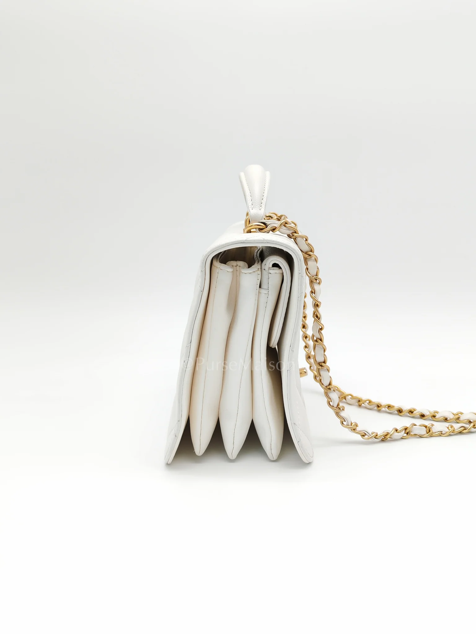 Chanel Full Flap Top Handle in White Caviar Calfskin Leather and Aged Gold Hardware (Microchip) - Image 6