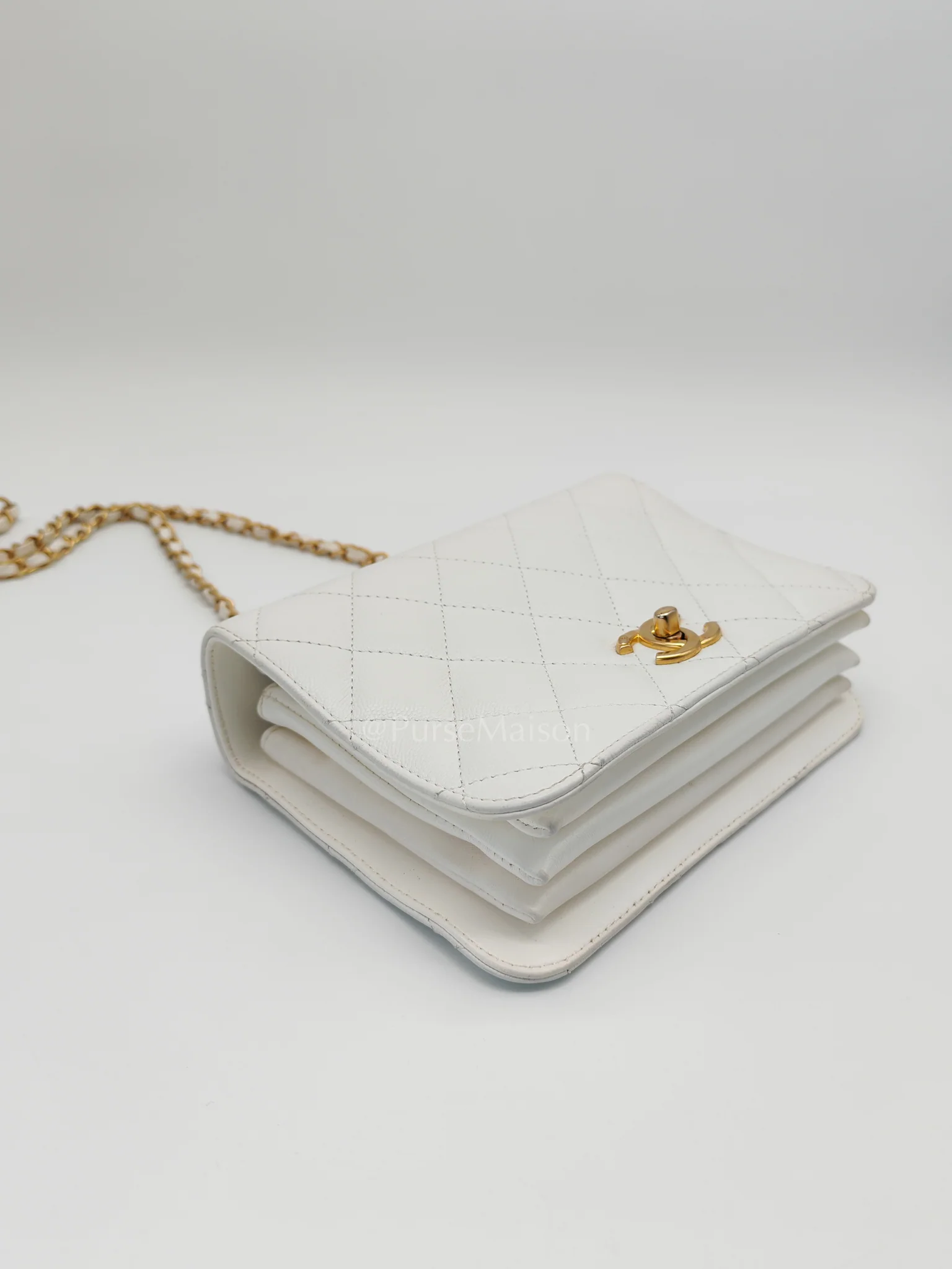 Chanel Full Flap Top Handle in White Caviar Calfskin Leather and Aged Gold Hardware (Microchip) - Image 7
