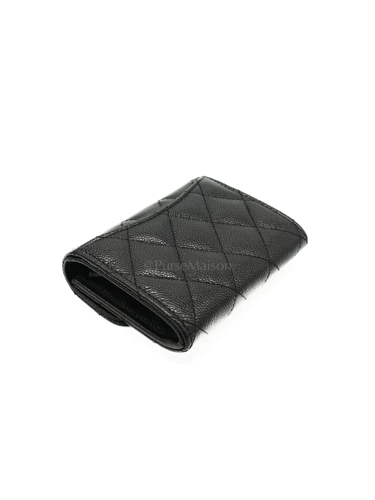 Chanel Classic Flap Card Holder Double Compartment in Black Quilted Caviar Leather and Silver Hardware (Microchip) - Image 10