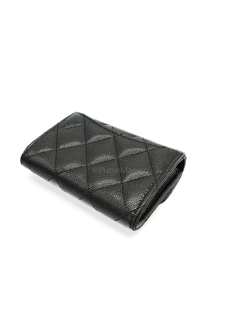Chanel Classic Flap Card Holder Double Compartment in Black Quilted Caviar Leather and Silver Hardware (Microchip) - Image 11
