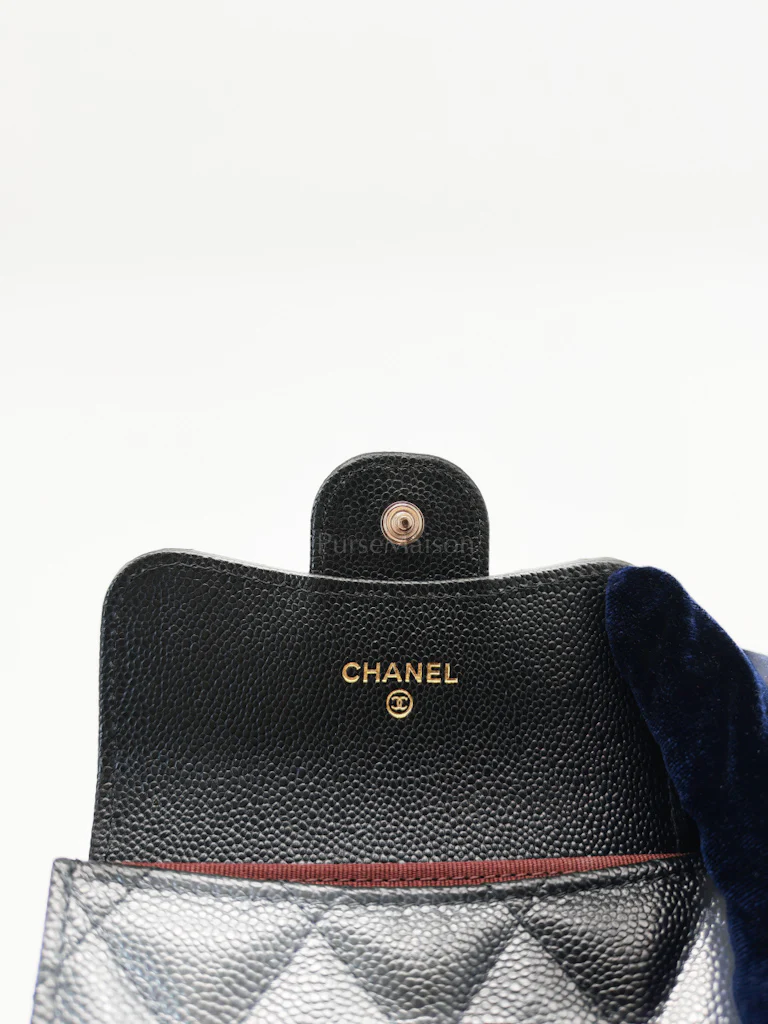 Chanel Classic Flap Card Holder Double Compartment in Black Quilted Caviar Leather and Silver Hardware (Microchip) - Image 14