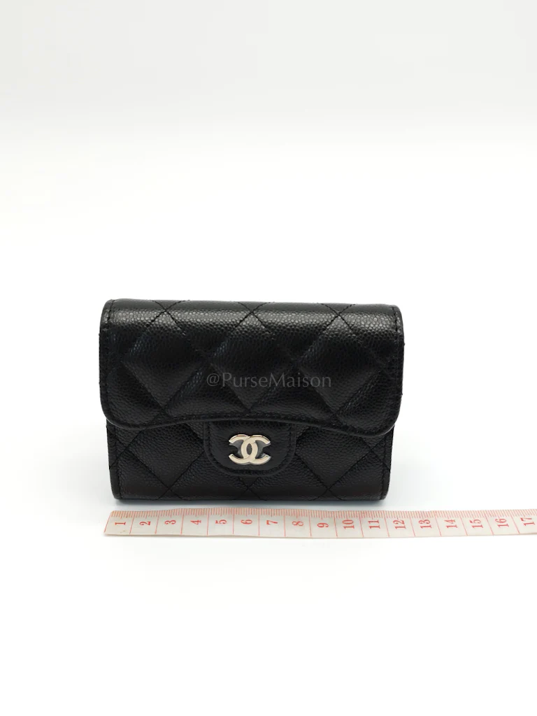 Chanel Classic Flap Card Holder Double Compartment in Black Quilted Caviar Leather and Silver Hardware (Microchip) - Image 18