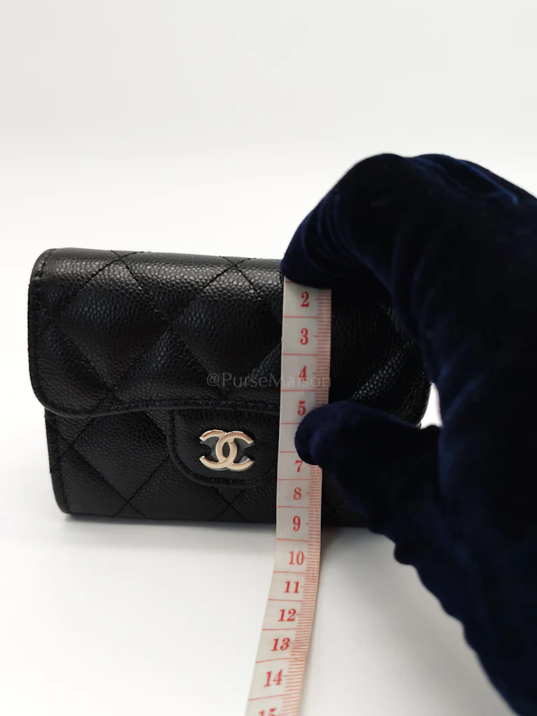Chanel Classic Flap Card Holder Double Compartment in Black Quilted Caviar Leather and Silver Hardware (Microchip) - Image 19