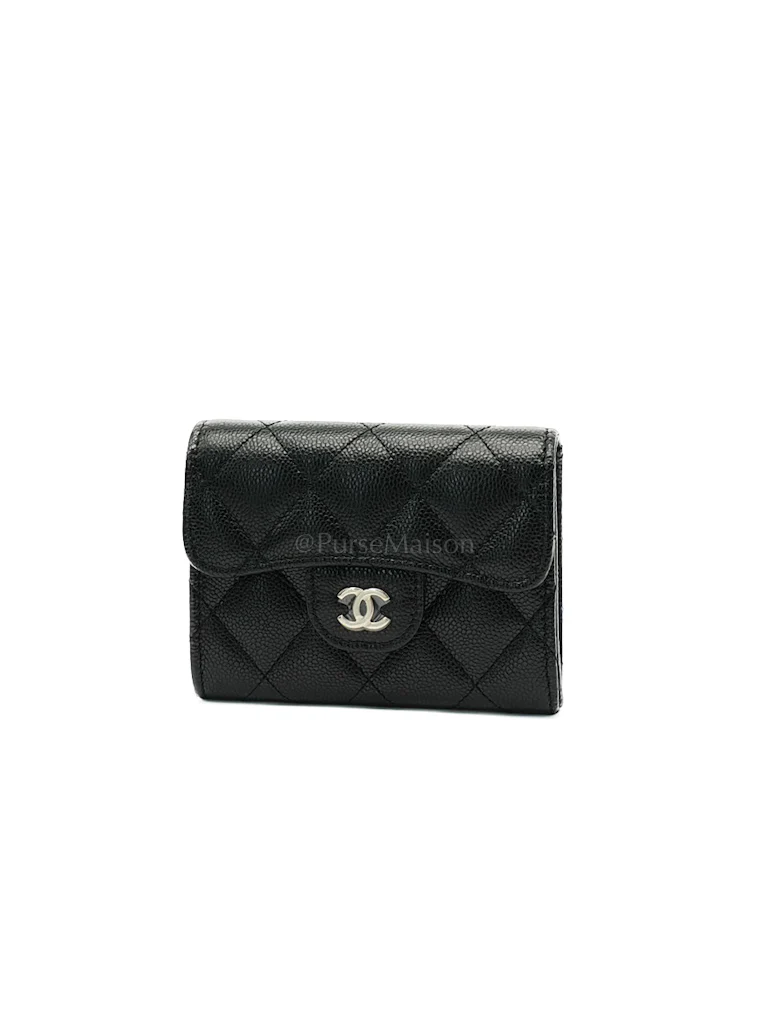 Chanel Classic Flap Card Holder Double Compartment in Black Quilted Caviar Leather and Silver Hardware (Microchip) - Image 3