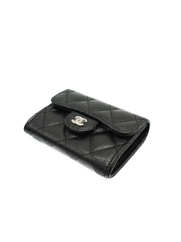 Chanel Classic Flap Card Holder Double Compartment in Black Quilted Caviar Leather and Silver Hardware (Microchip) - Image 9