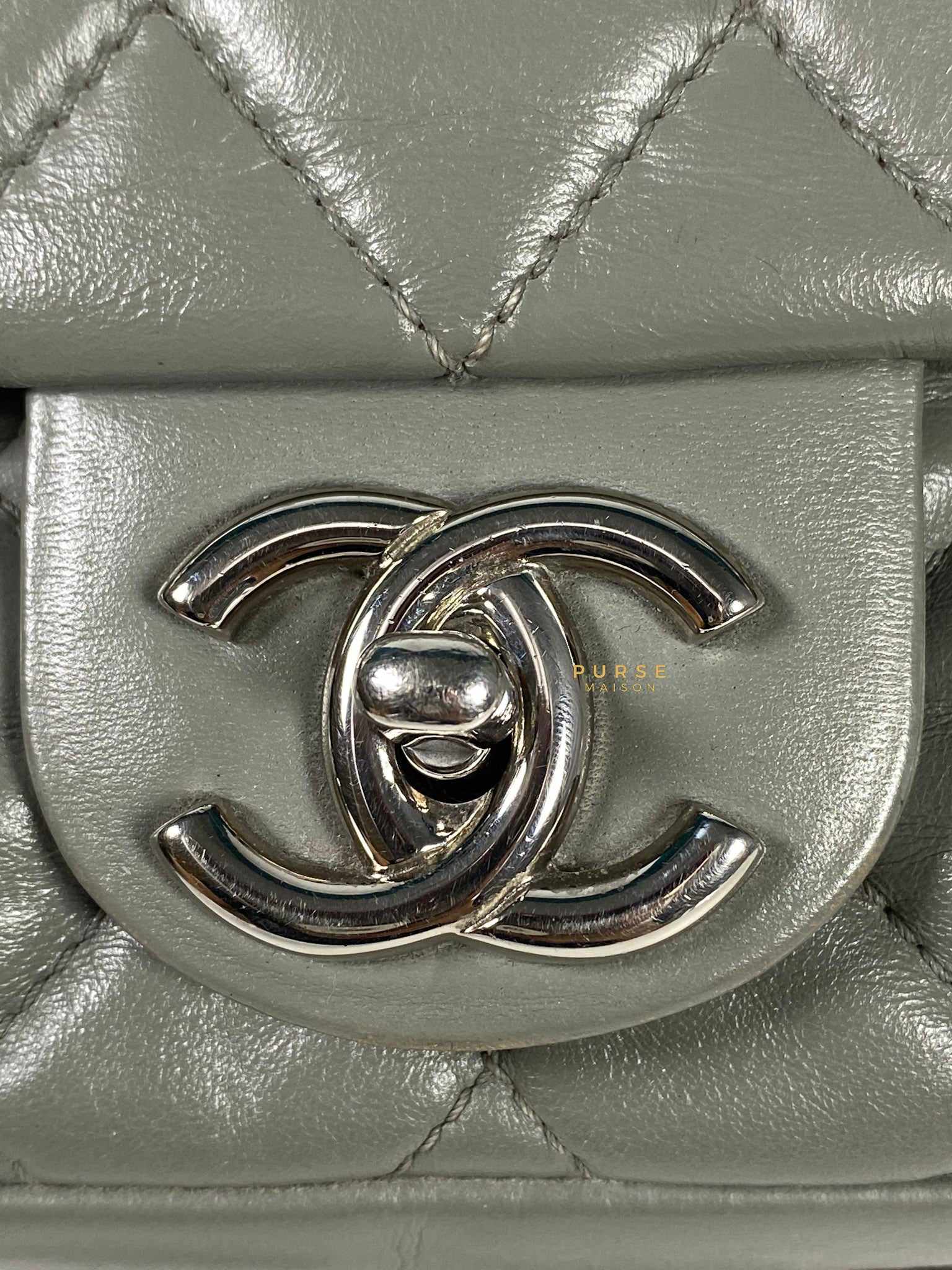 Chanel Chanel Medium Coco Rain Flap Lambskin Silver Hardware Series 13 (Gray) - Image 13