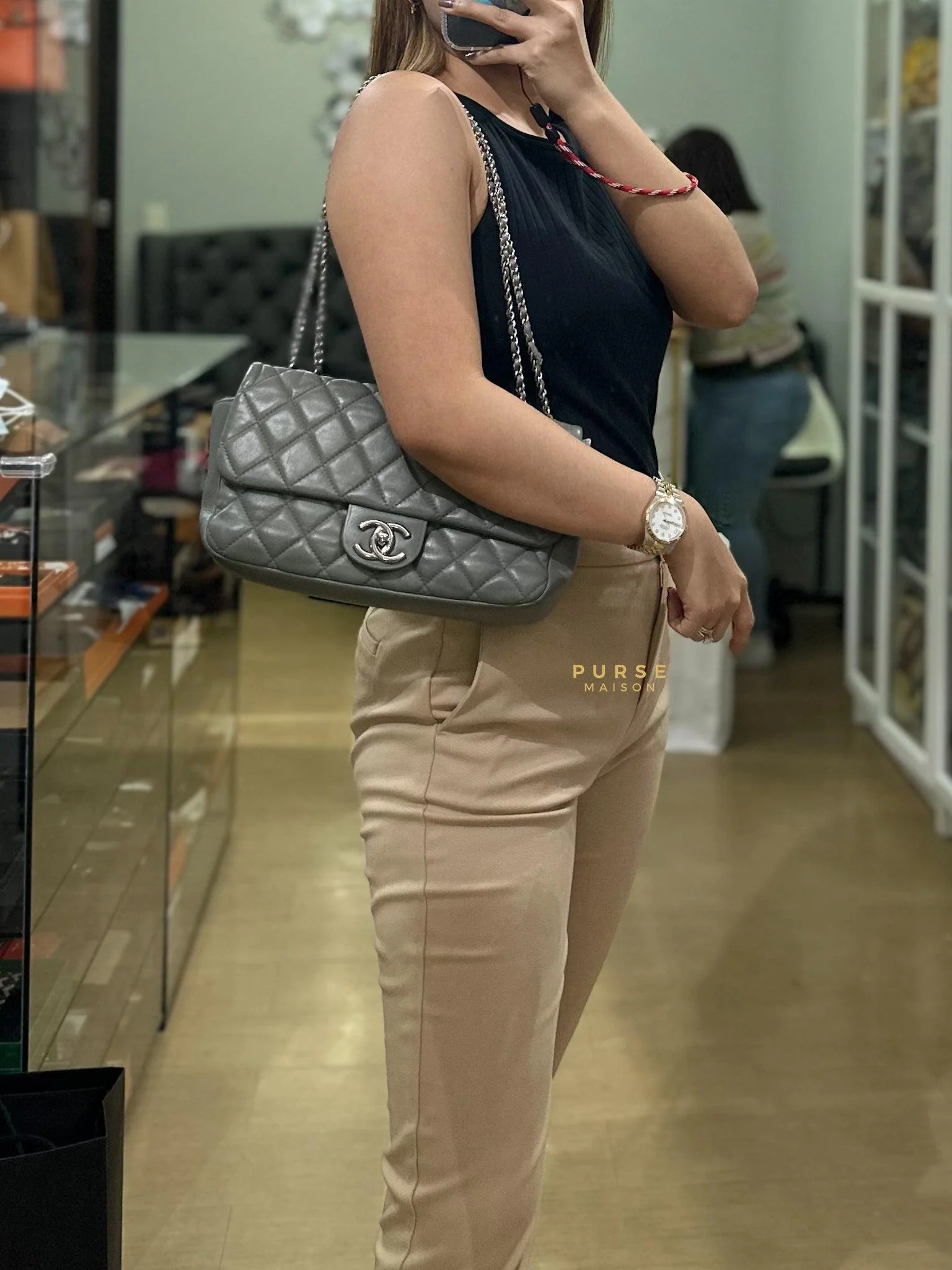 Chanel Chanel Medium Coco Rain Flap Lambskin Silver Hardware Series 13 (Gray) - Image 27