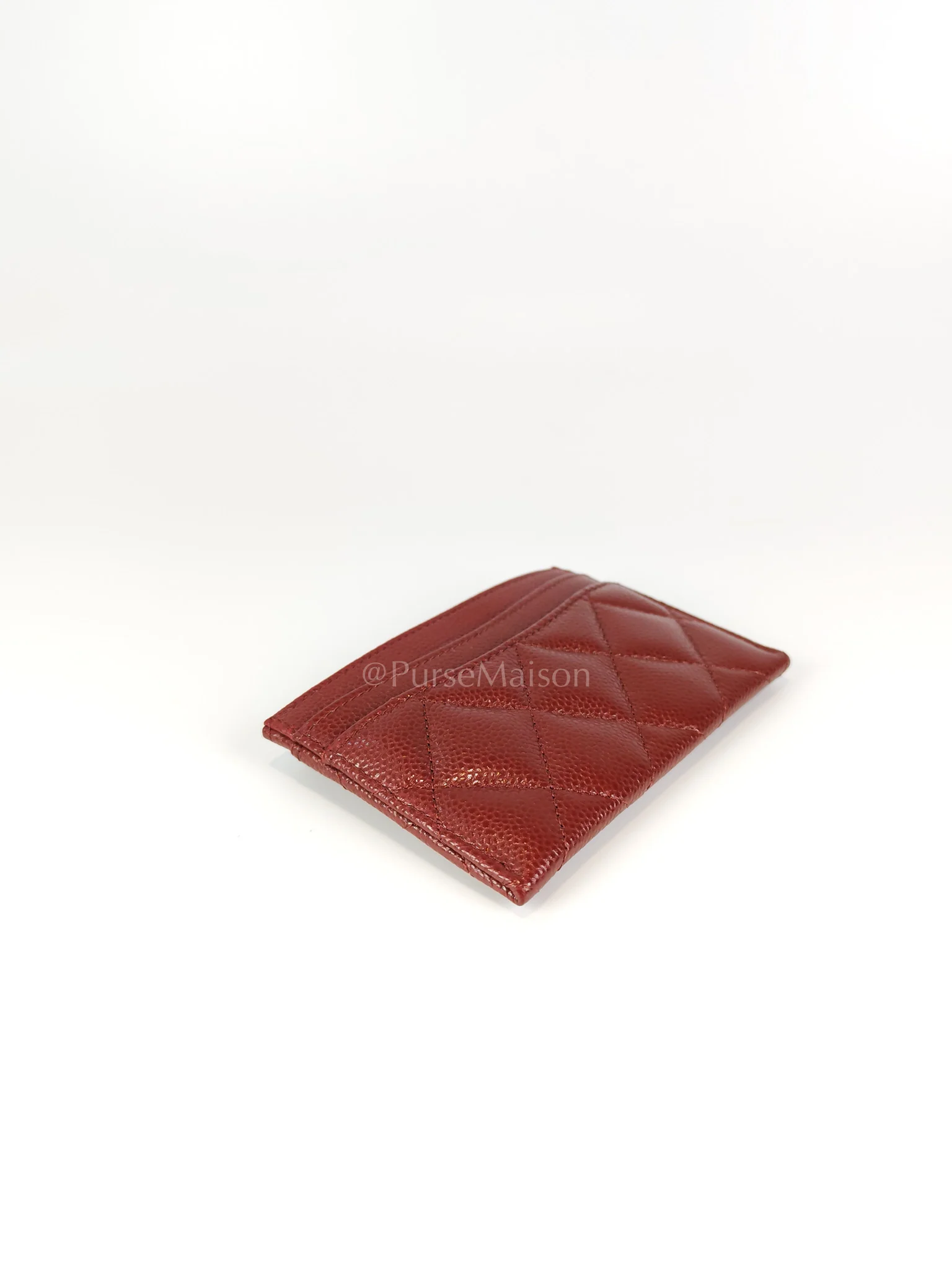 Chanel Classic Flat Card Holder in Burgundy Caviar Leather Silver Hardware (Series 30) - Image 10