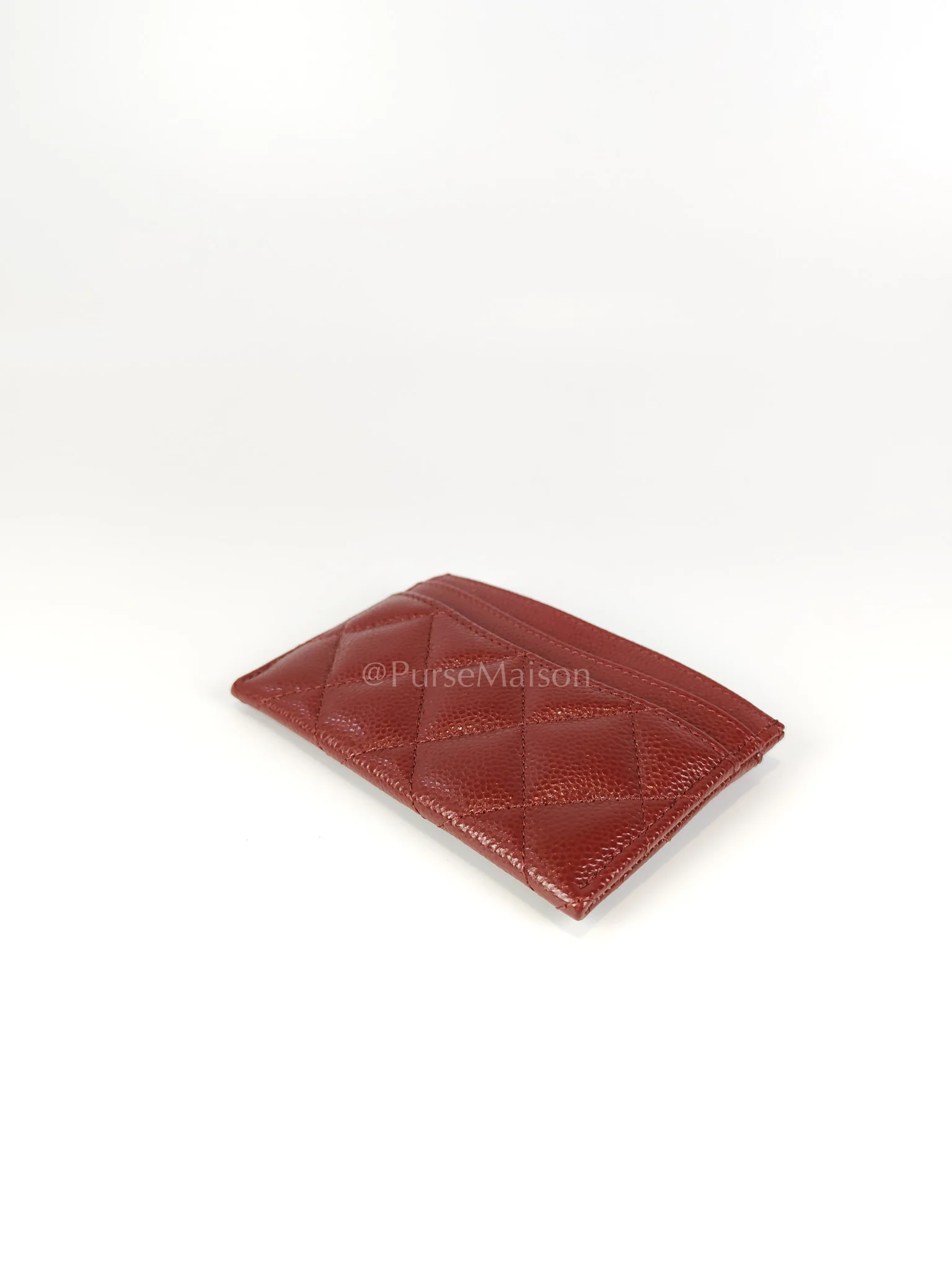 Chanel Classic Flat Card Holder in Burgundy Caviar Leather Silver Hardware (Series 30) - Image 11
