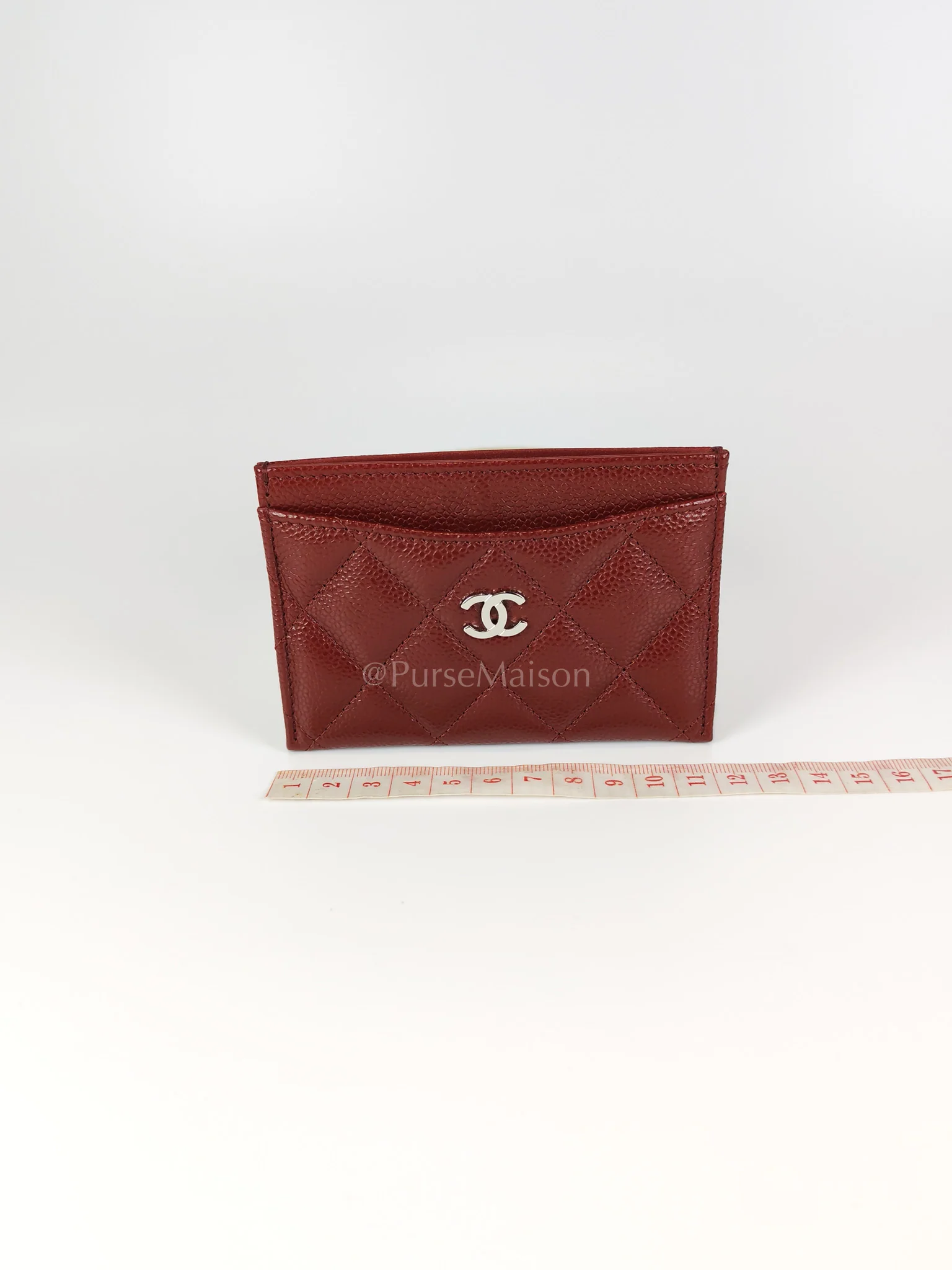 Chanel Classic Flat Card Holder in Burgundy Caviar Leather Silver Hardware (Series 30) - Image 19