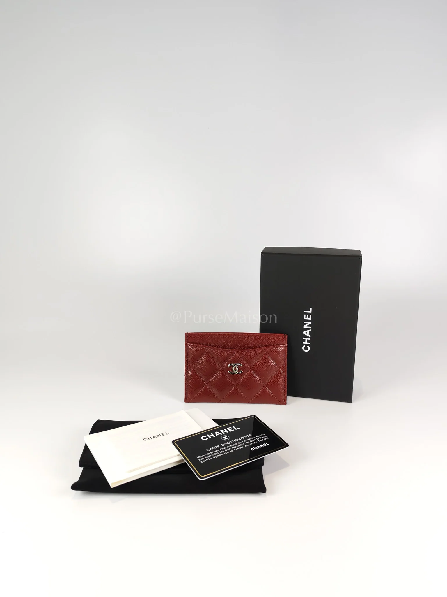 Chanel Classic Flat Card Holder in Burgundy Caviar Leather Silver Hardware (Series 30) - Image 22