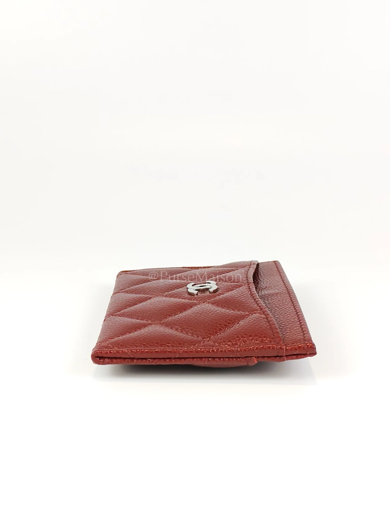 Chanel Classic Flat Card Holder in Burgundy Caviar Leather Silver Hardware (Series 30) - Image 6