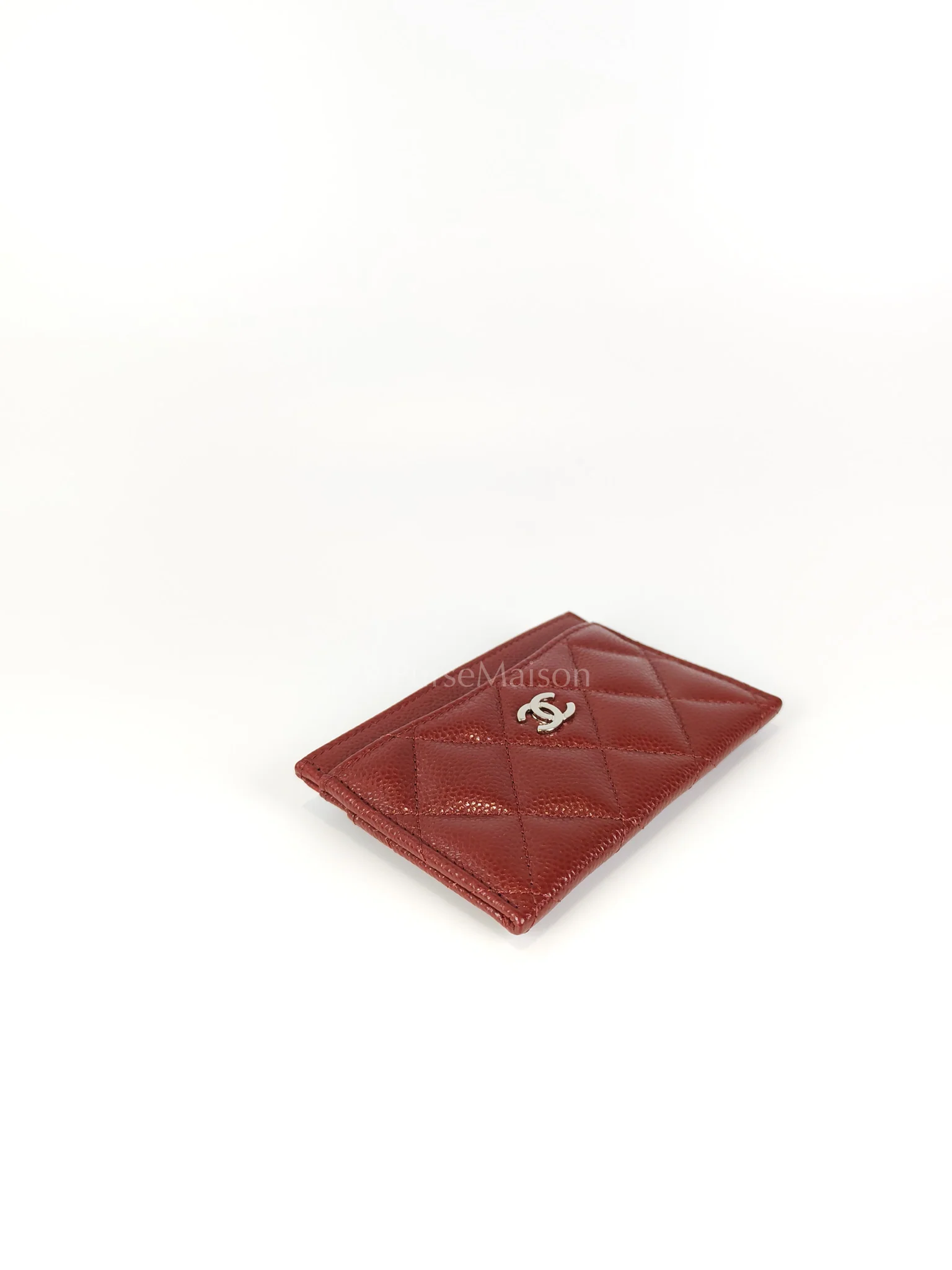 Chanel Classic Flat Card Holder in Burgundy Caviar Leather Silver Hardware (Series 30) - Image 8