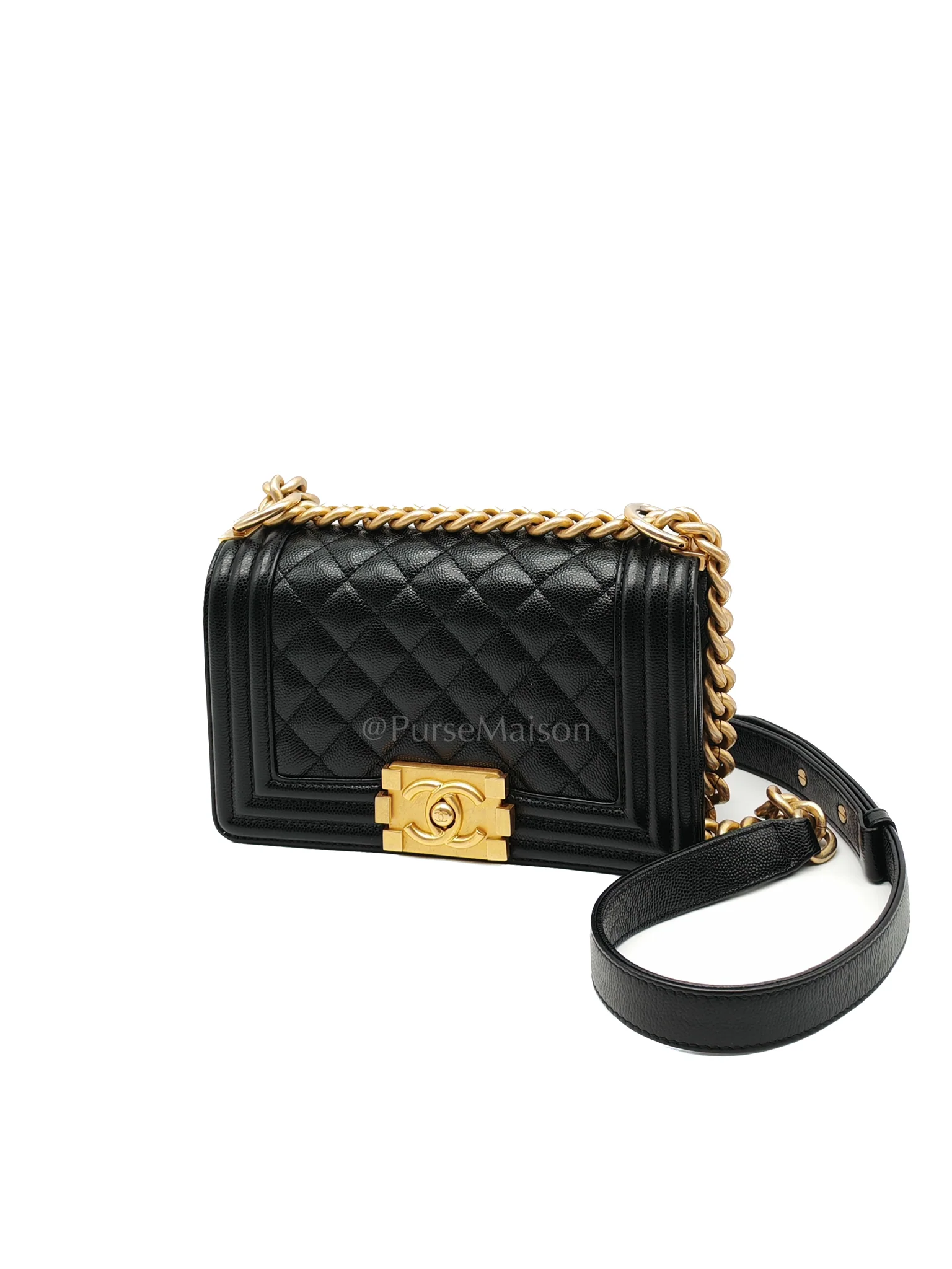 Chanel Boy Small in Black Caviar Leather and Aged Gold Hardware (Microchip) - Image 2