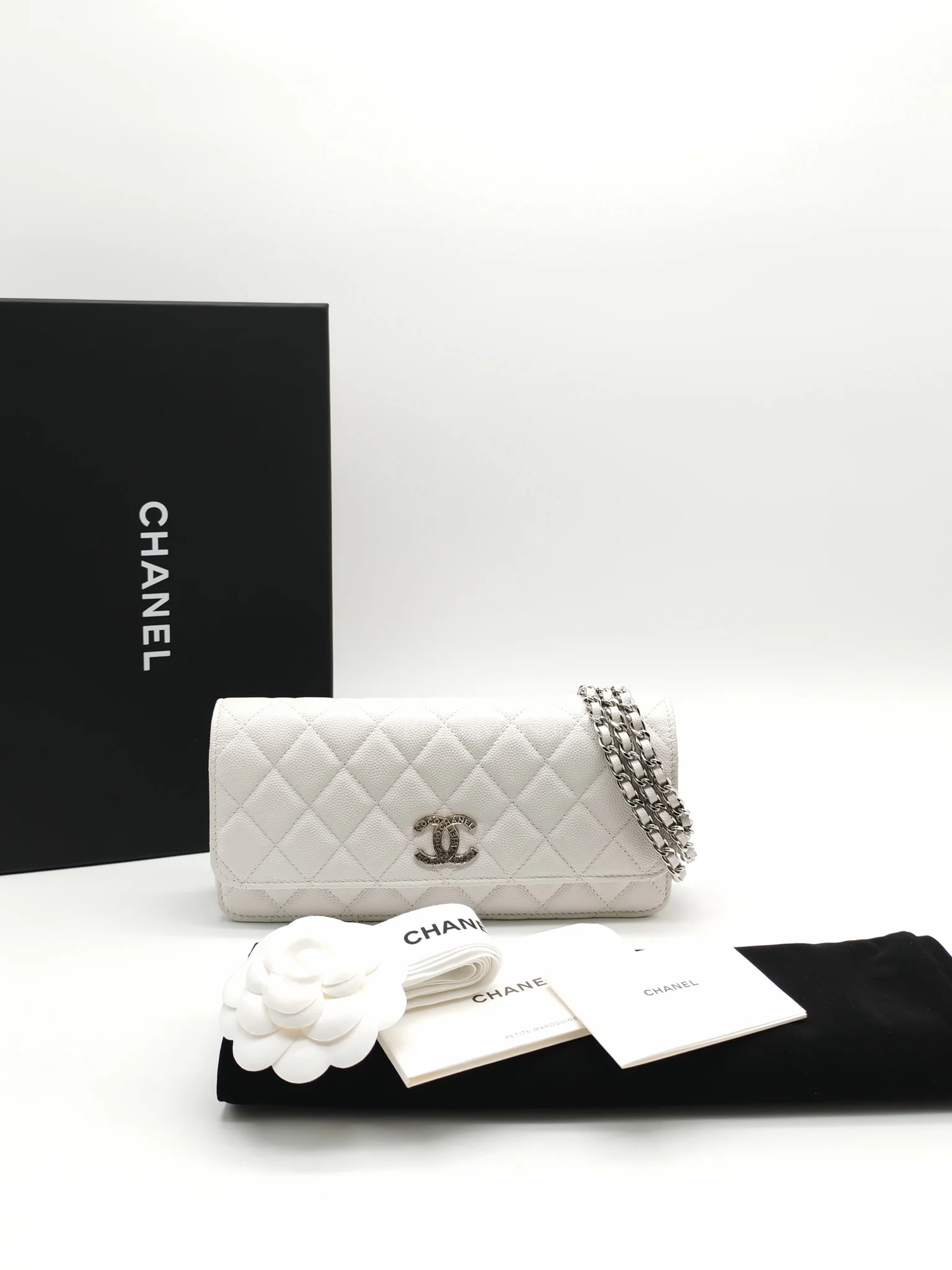 Chanel Long Wallet on Chain in White Caviar Leather Silver Hardware (Microchip) - Image 22