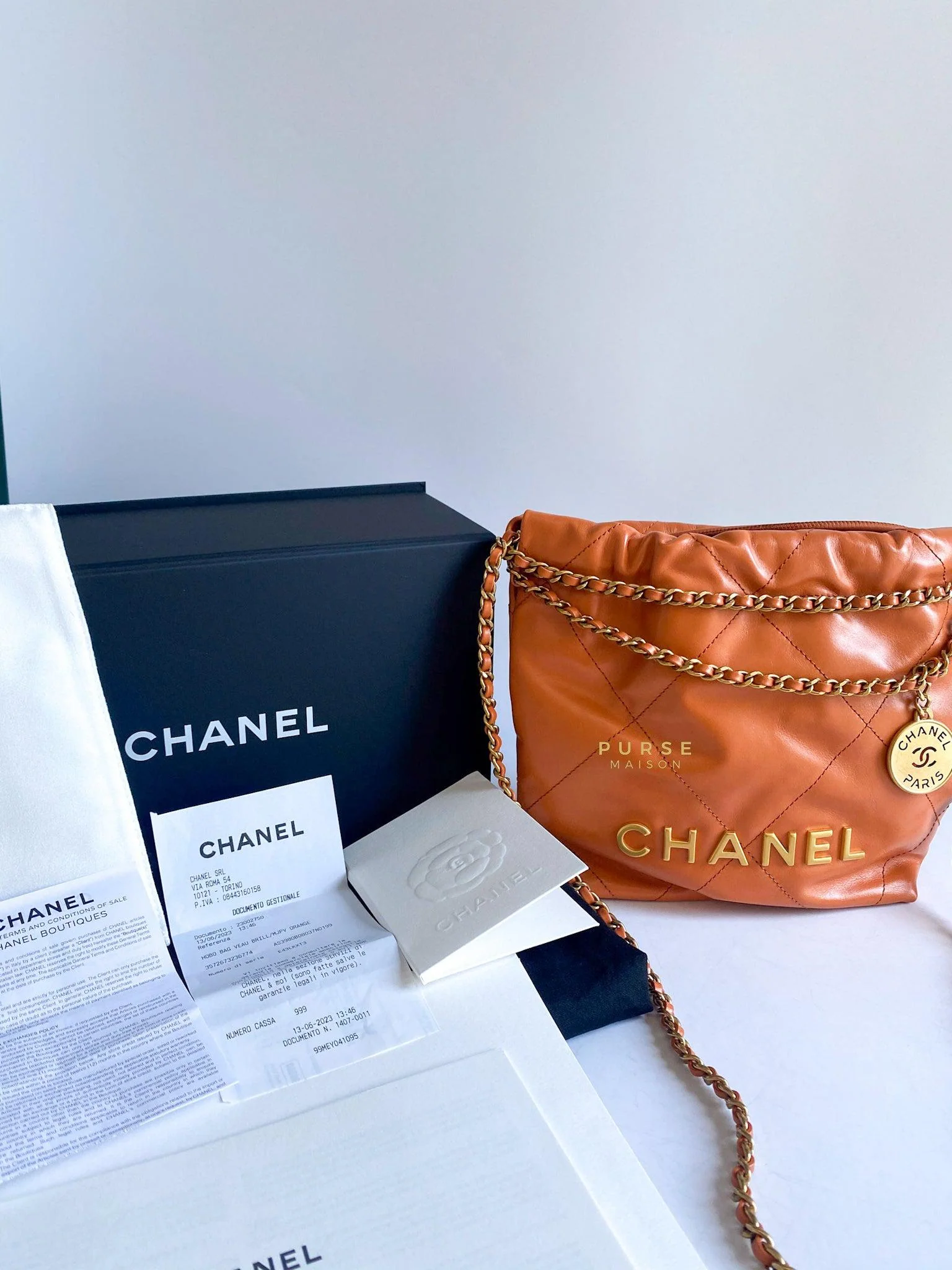 Chanel Chanel Mini 22 Shiny Calfskin 23A Gold/Tan (Microchip) - Image 22