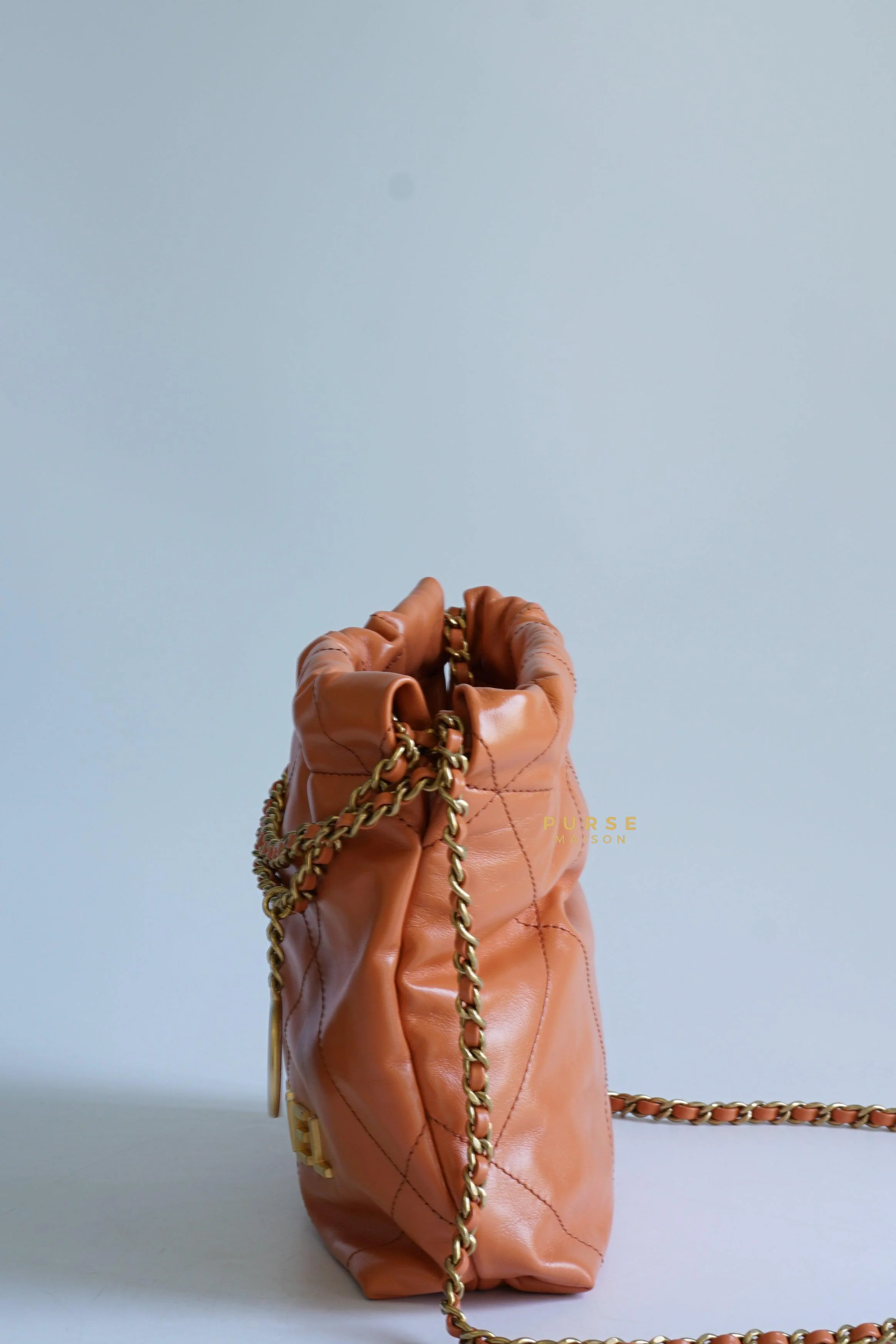 Chanel Chanel Mini 22 Shiny Calfskin 23A Gold/Tan (Microchip) - Image 6