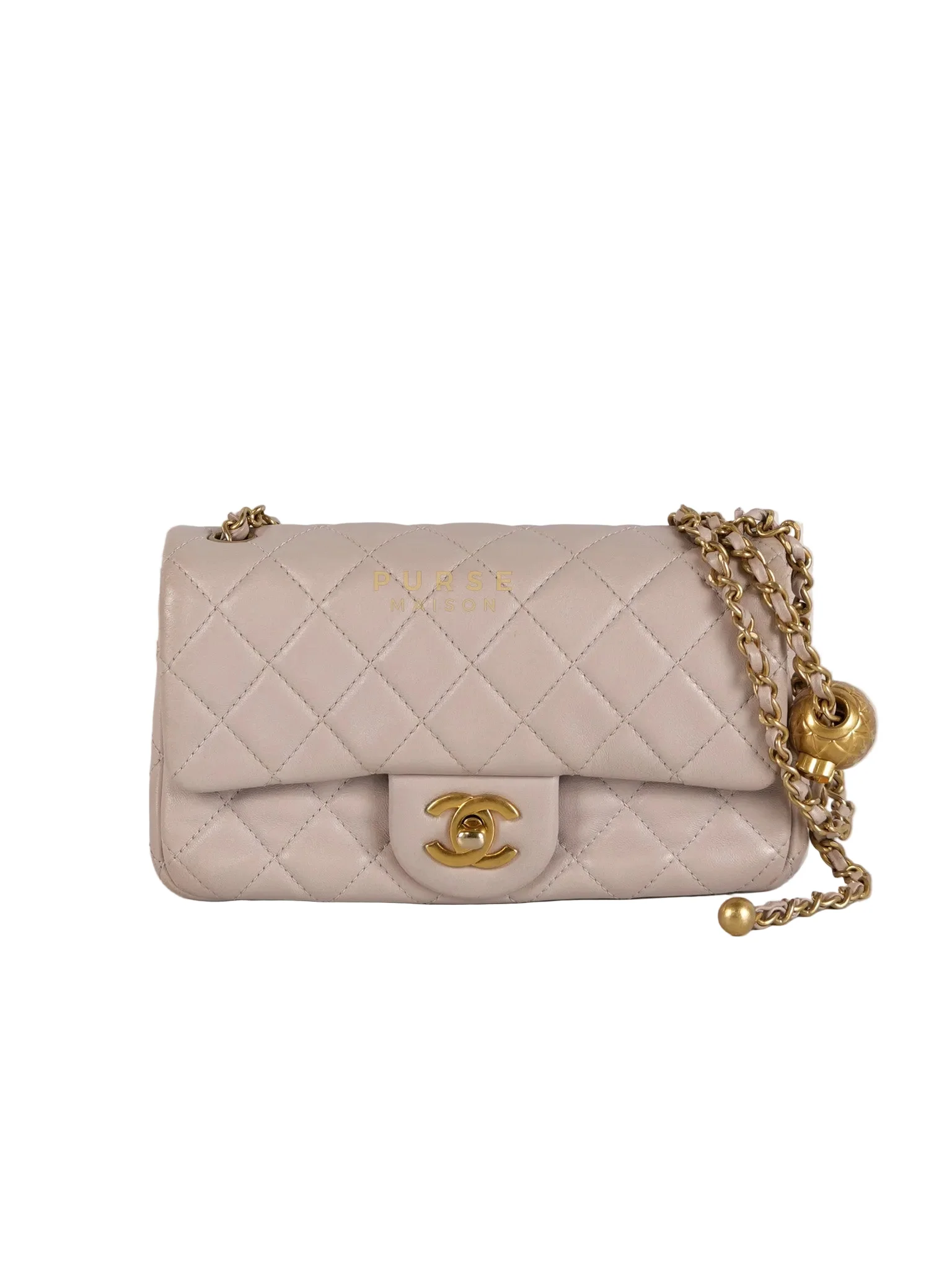 Chanel Mini Rectangle Pearl Crush in Light Purplish Gray Lambskin Leather and Aged Gold Hardware (Microchip)