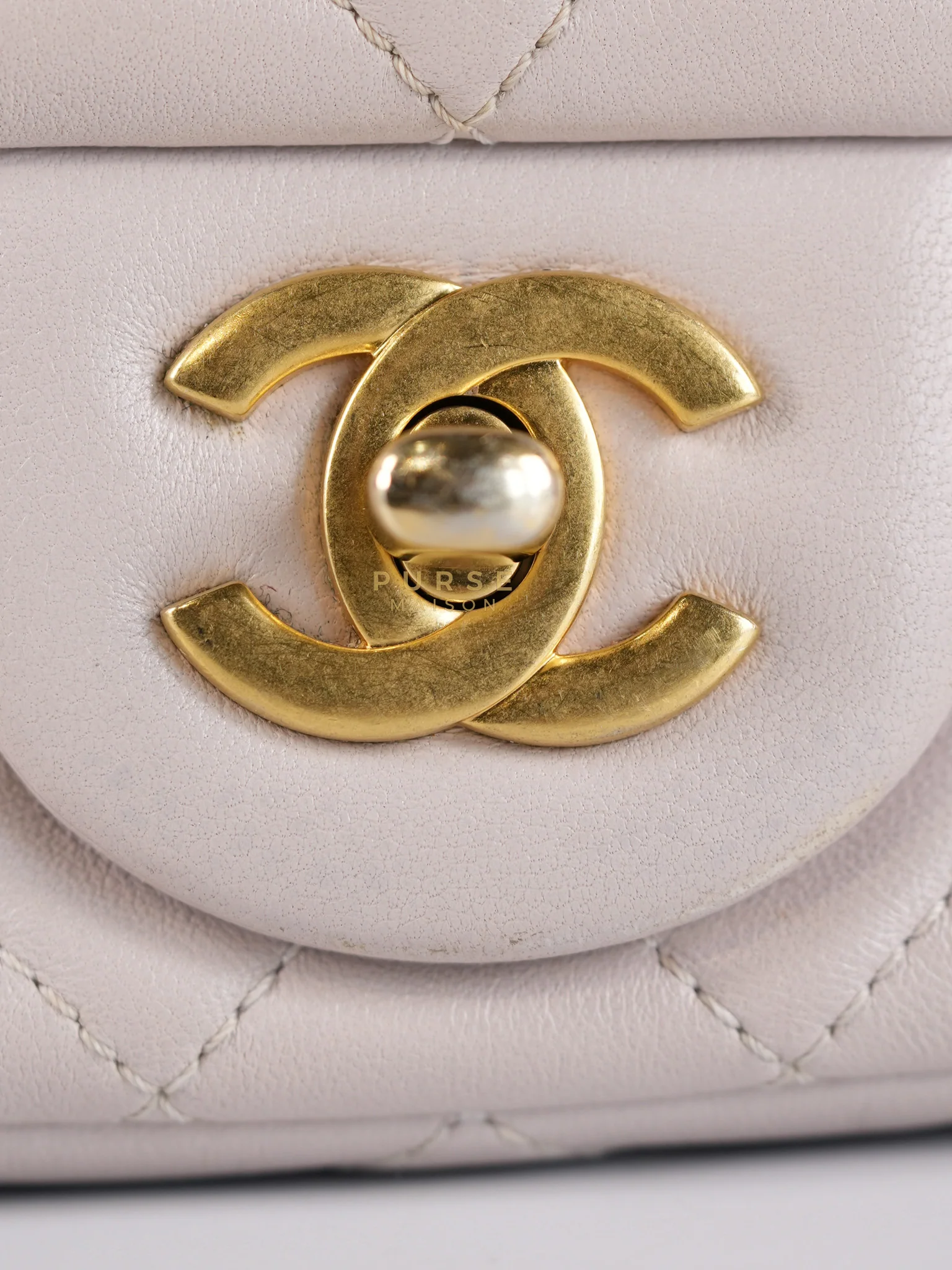 Chanel Mini Rectangle Pearl Crush in Light Purplish Gray Lambskin Leather and Aged Gold Hardware (Microchip) - Image 16