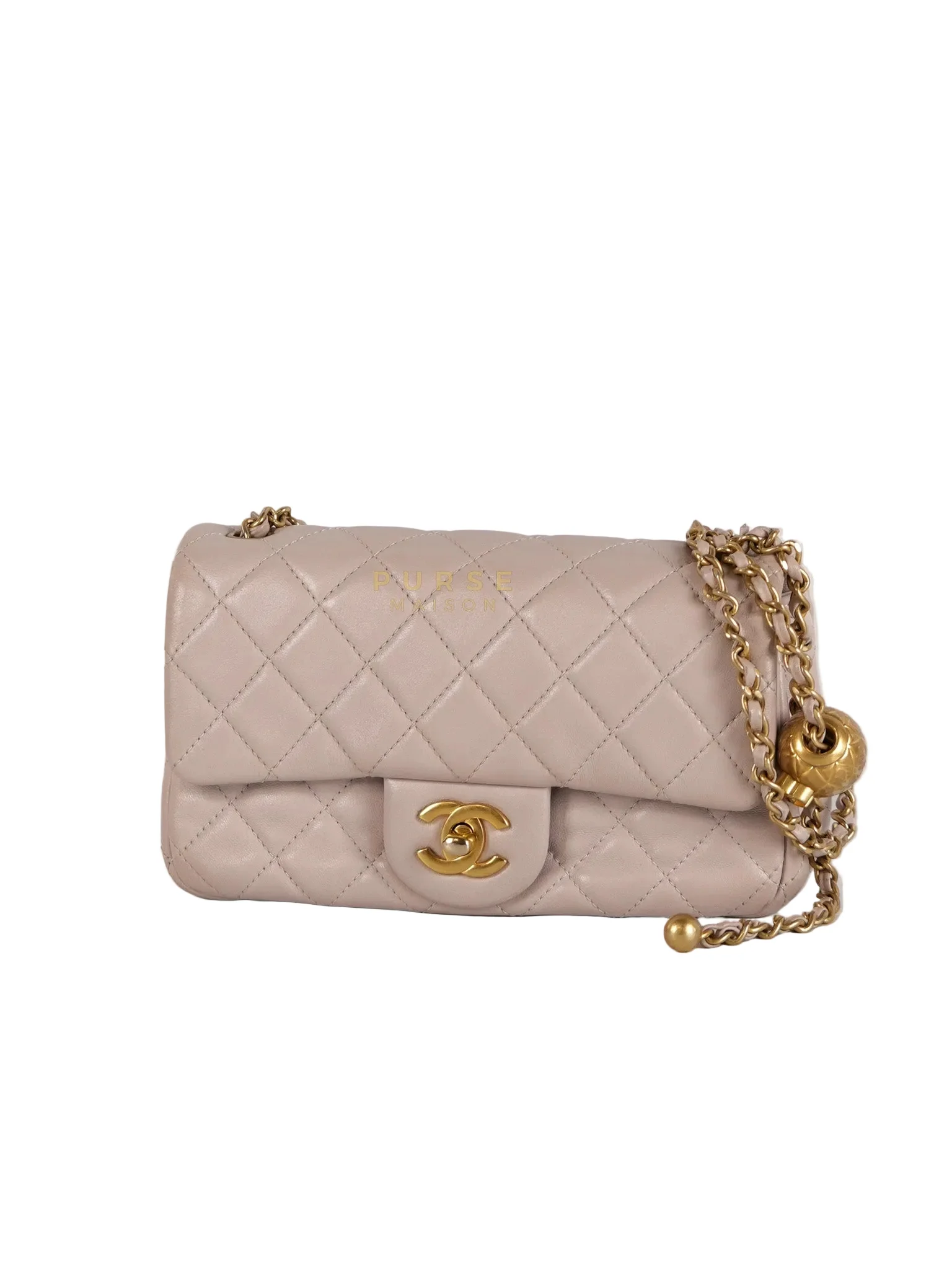 Chanel Mini Rectangle Pearl Crush in Light Purplish Gray Lambskin Leather and Aged Gold Hardware (Microchip) - Image 2