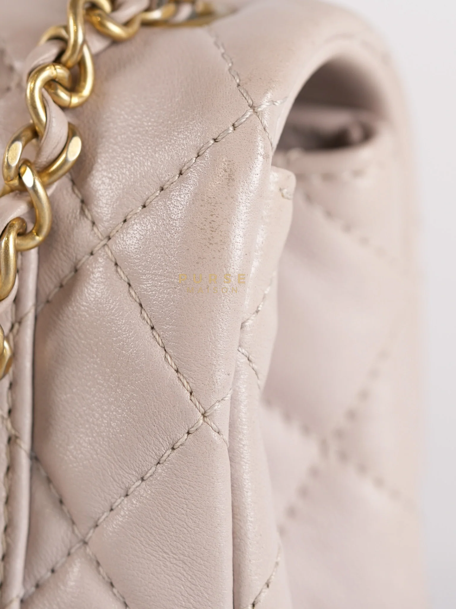 Chanel Mini Rectangle Pearl Crush in Light Purplish Gray Lambskin Leather and Aged Gold Hardware (Microchip) - Image 25
