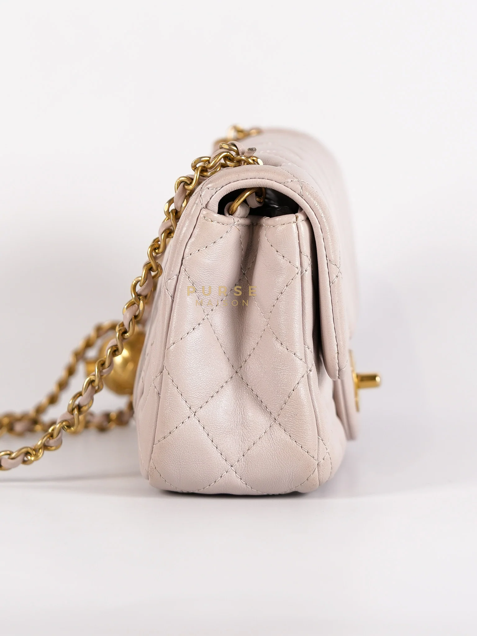 Chanel Mini Rectangle Pearl Crush in Light Purplish Gray Lambskin Leather and Aged Gold Hardware (Microchip) - Image 5