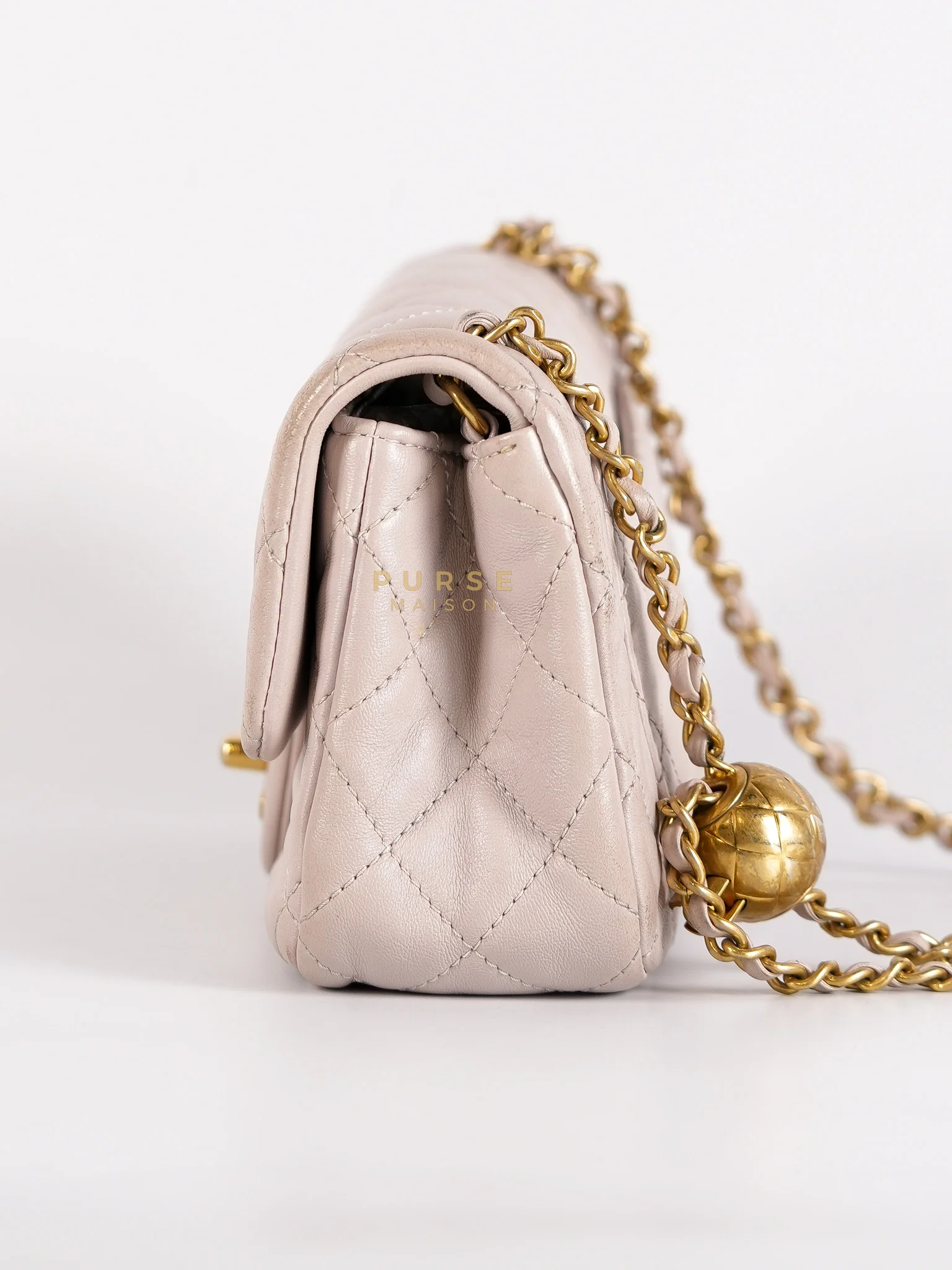 Chanel Mini Rectangle Pearl Crush in Light Purplish Gray Lambskin Leather and Aged Gold Hardware (Microchip) - Image 6