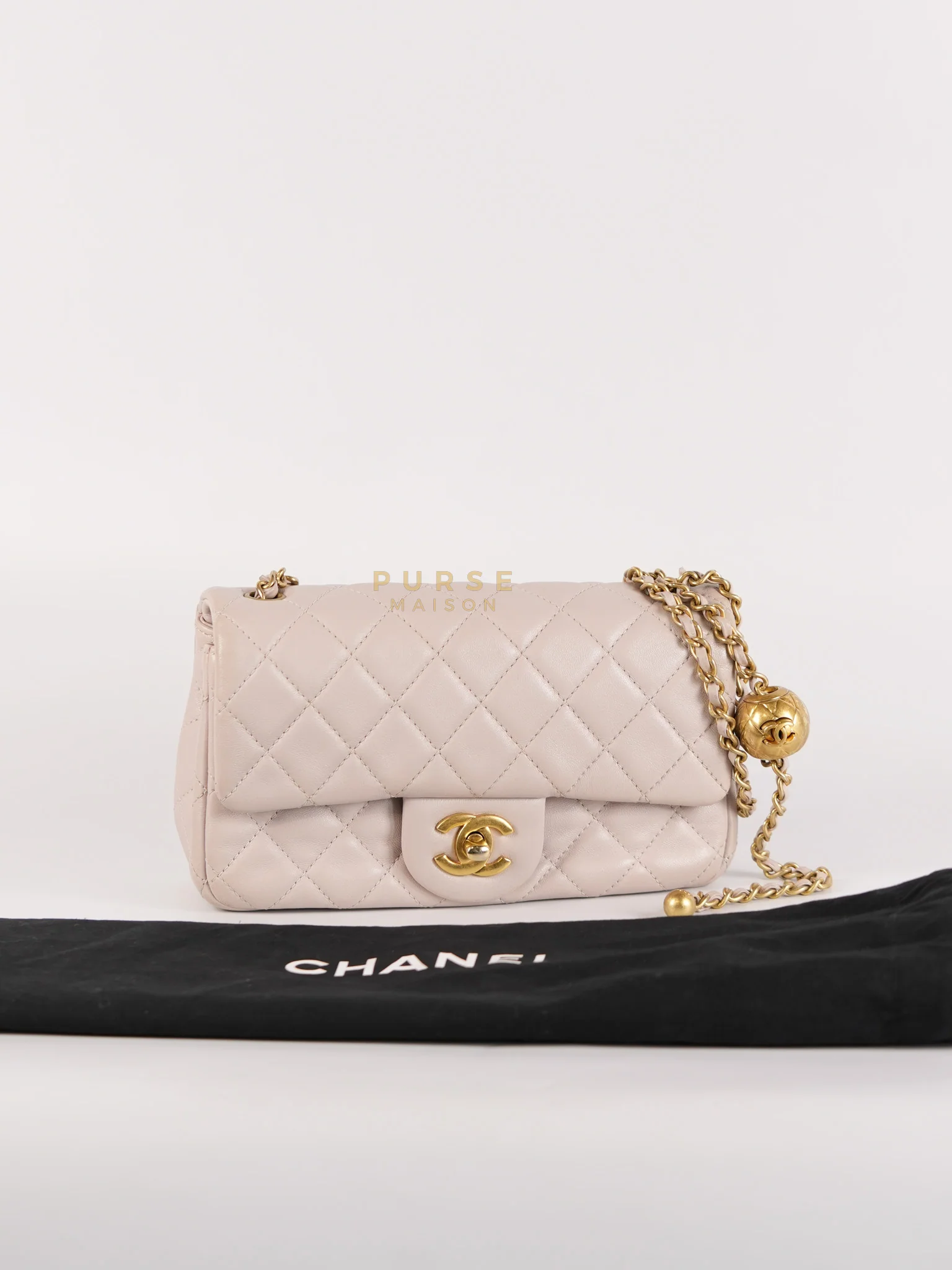 Chanel Mini Rectangle Pearl Crush in Light Purplish Gray Lambskin Leather and Aged Gold Hardware (Microchip) - Image 63