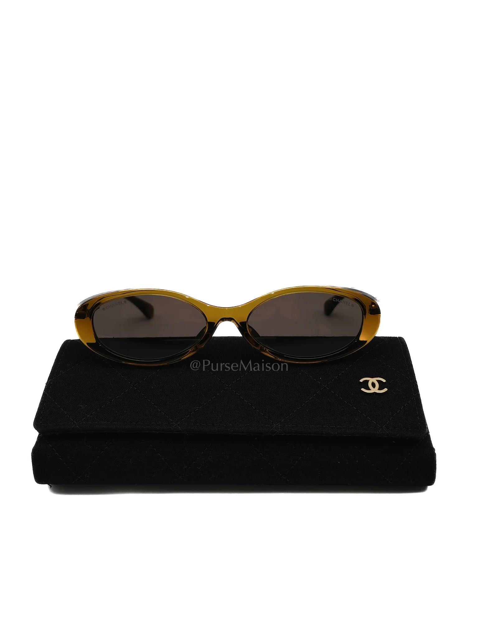 Chanel Oval Acetate & Metal Olive and Dark Brown Lens Sunglasses - Image 2