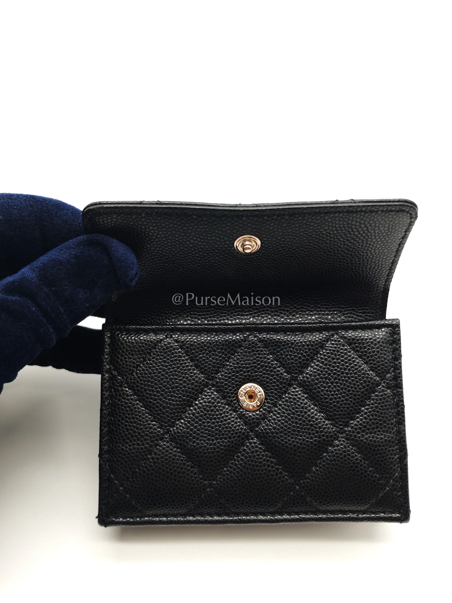 Chanel Tri-Fold Flap Wallet in Black Quilted Caviar Leather and Crystal Enamel CC Logo Microchip - Image 17