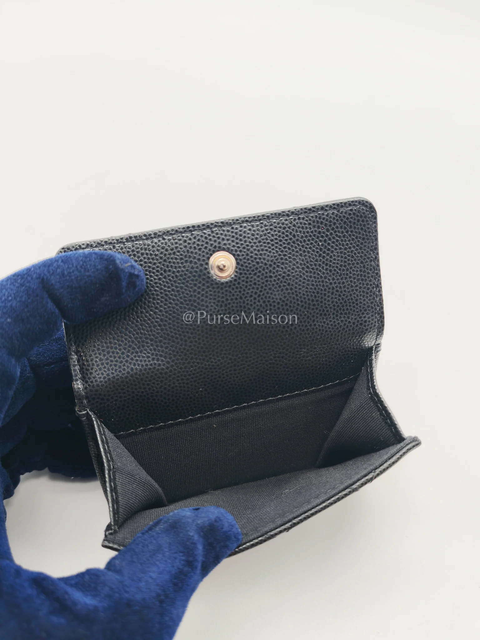 Chanel Tri-Fold Flap Wallet in Black Quilted Caviar Leather and Crystal Enamel CC Logo Microchip - Image 18