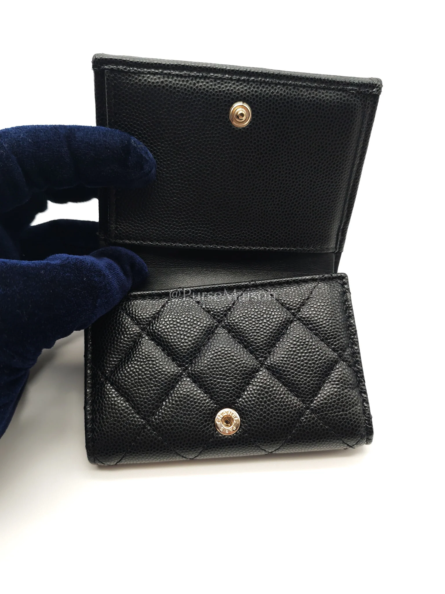 Chanel Tri-Fold Flap Wallet in Black Quilted Caviar Leather and Crystal Enamel CC Logo Microchip - Image 19