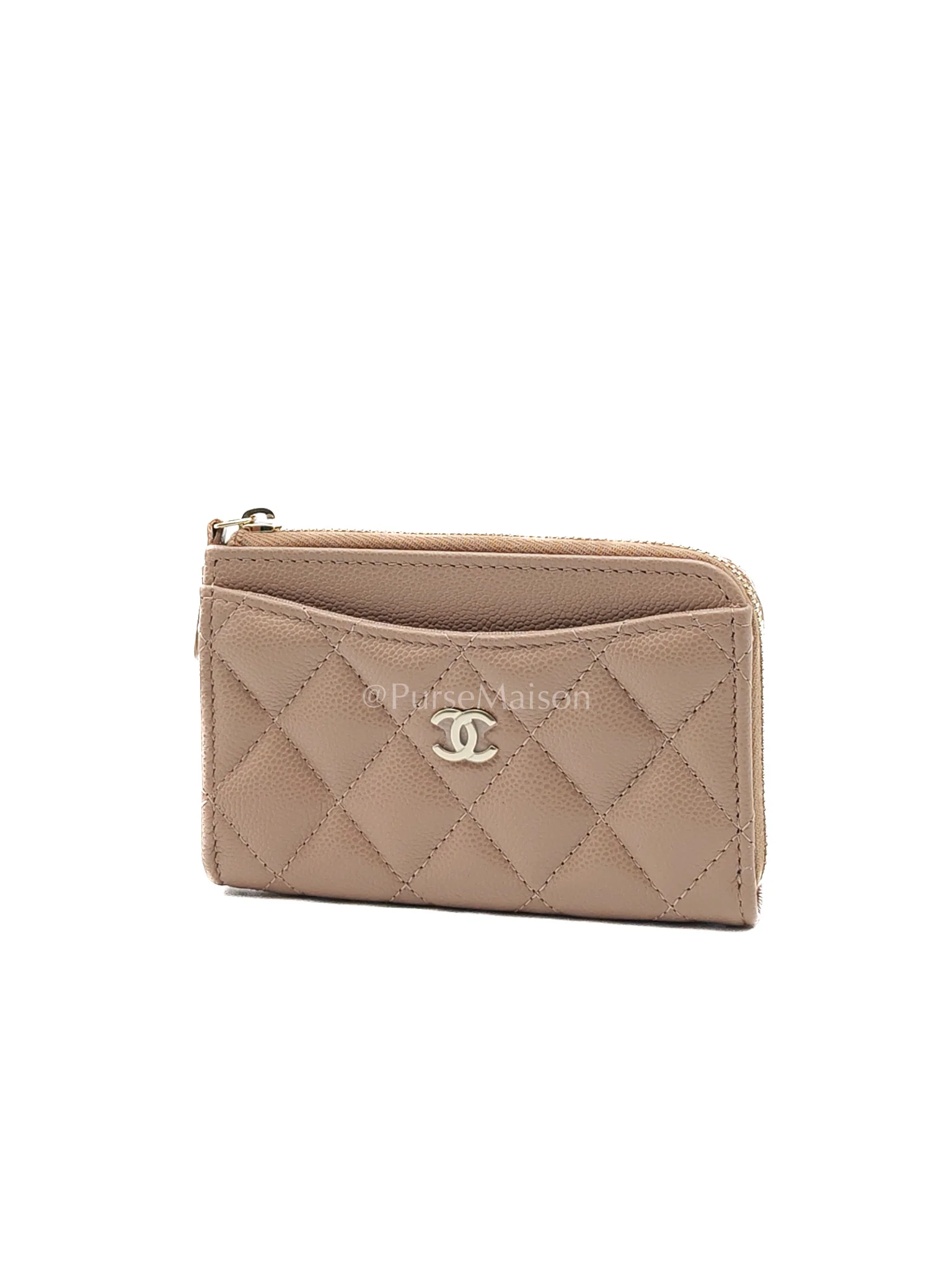 Chanel Zipped Card Holder in Dark Beige Caviar Leather and Light Gold Hardware (Microchip) - Image 3