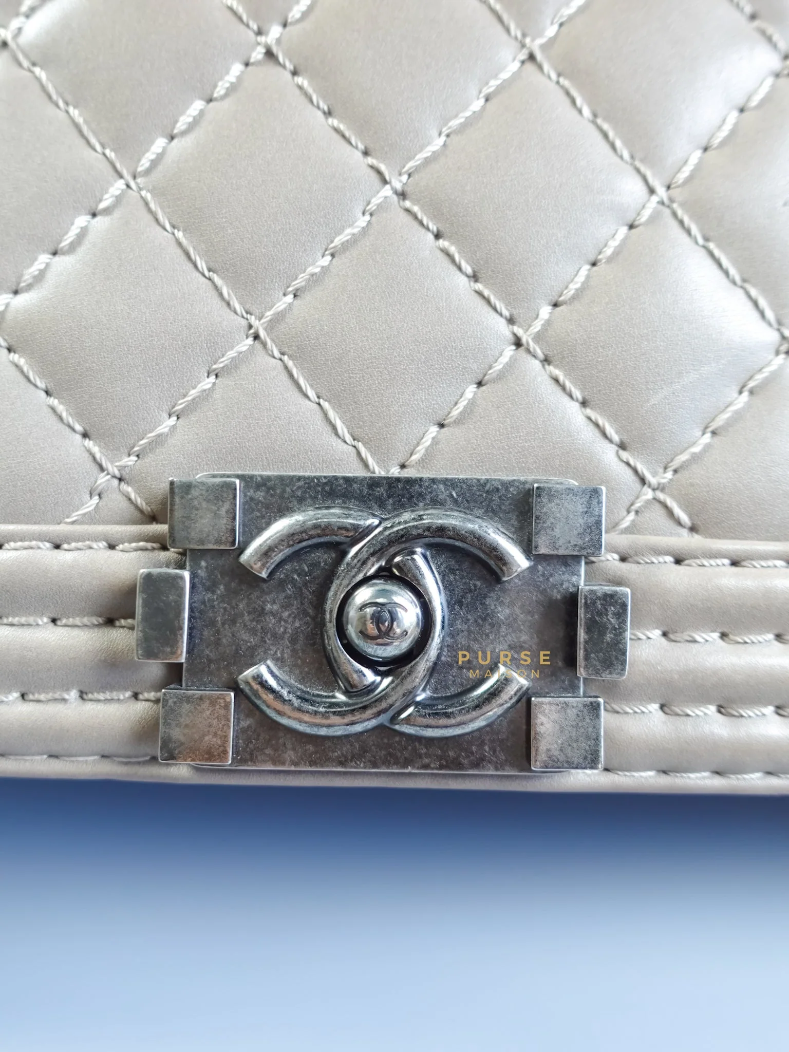 Chanel Le Boy Taupe Large Calfskin Leather and Ruthenium Hardware (Series 18) - Image 13