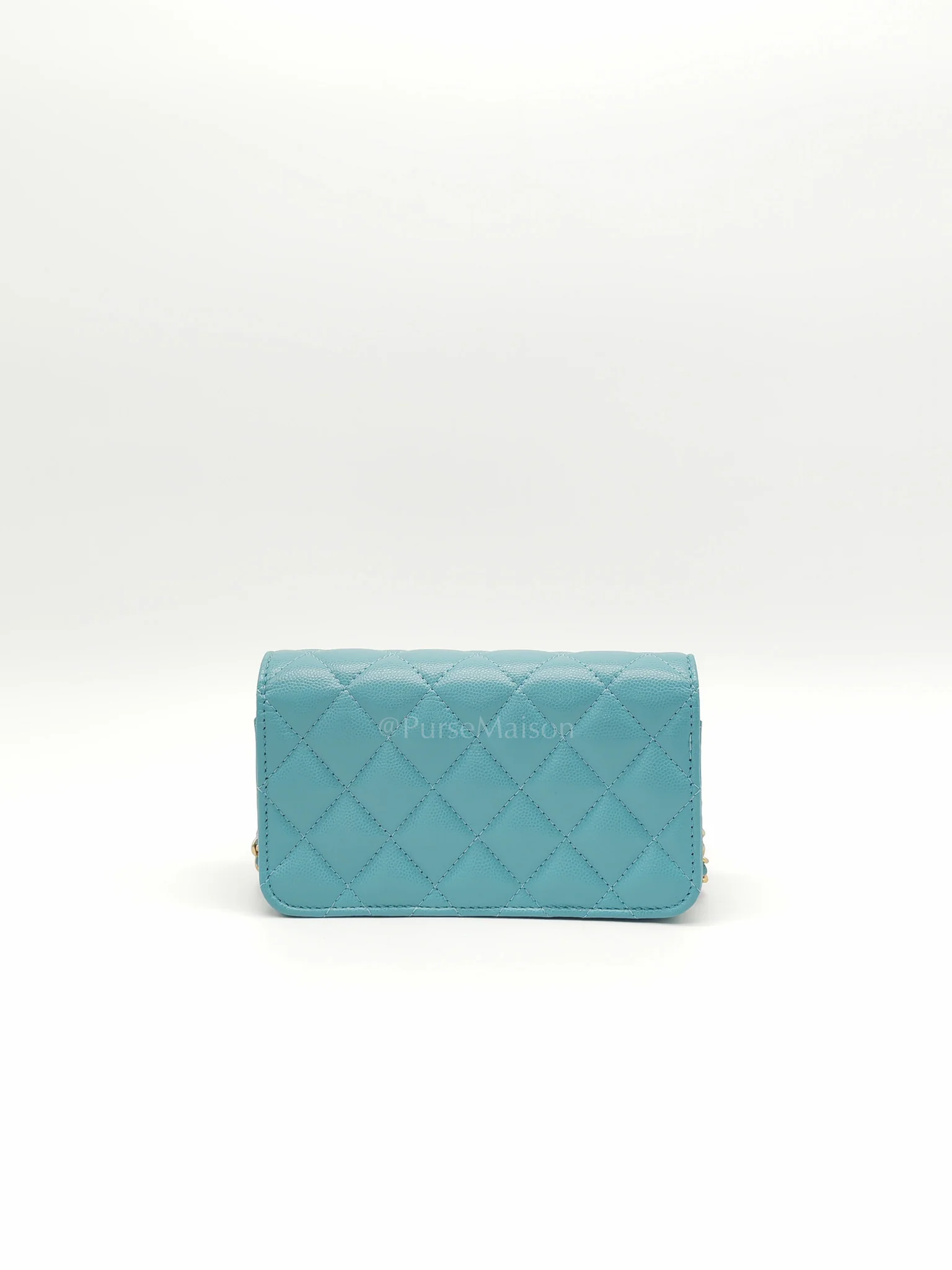 Chanel Charming Phone Holder with Chain in Teal Blue Caviar Leather & Gold Hardware (Microchip) - Image 4