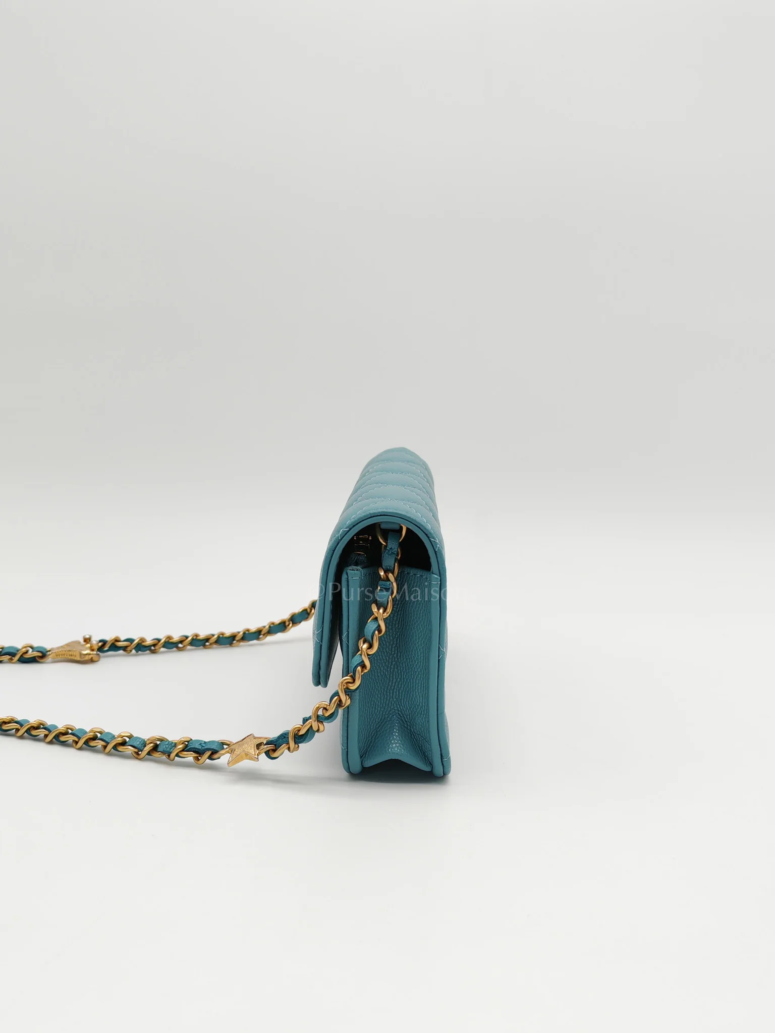Chanel Charming Phone Holder with Chain in Teal Blue Caviar Leather & Gold Hardware (Microchip) - Image 5