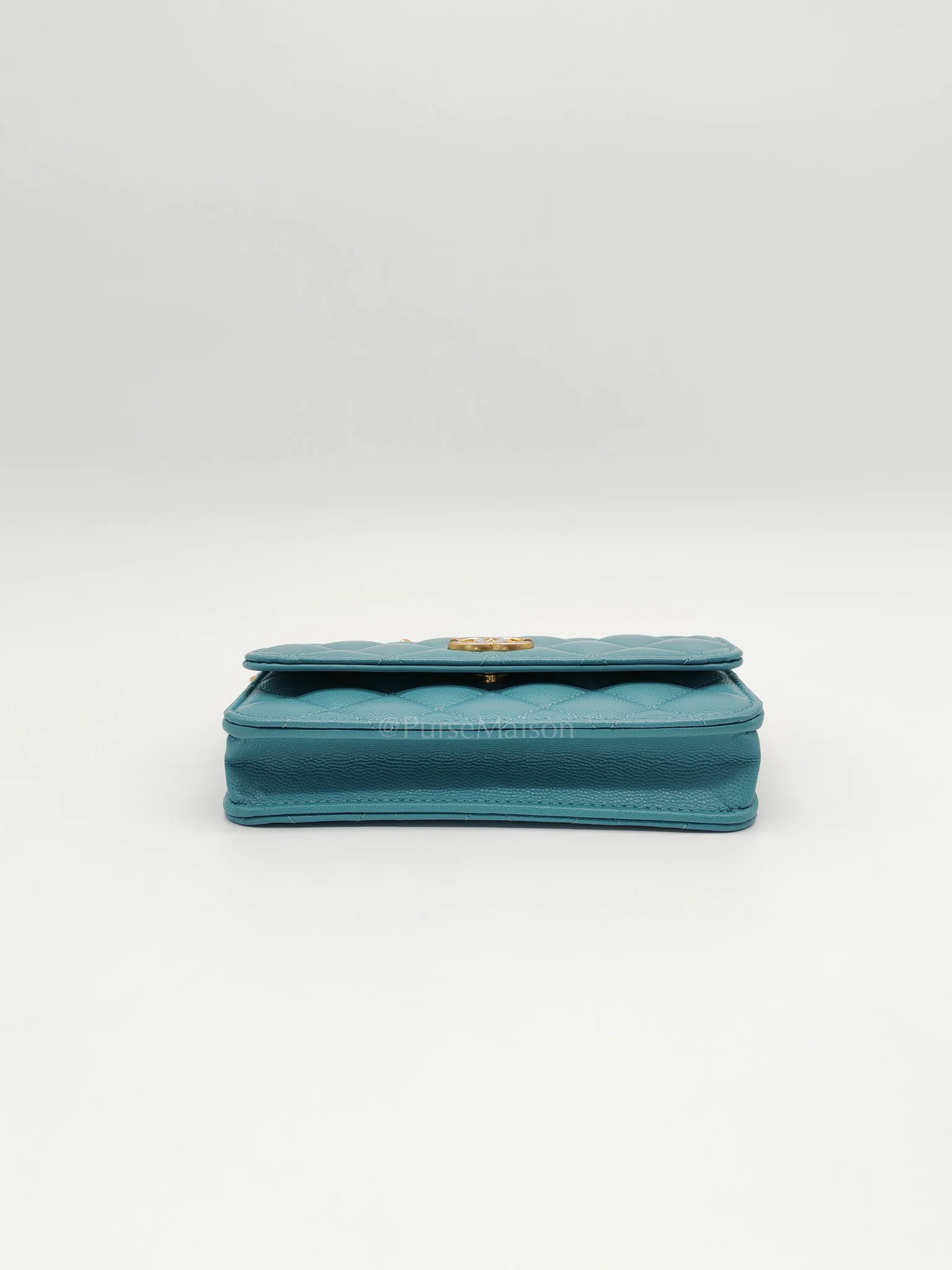 Chanel Charming Phone Holder with Chain in Teal Blue Caviar Leather & Gold Hardware (Microchip) - Image 7