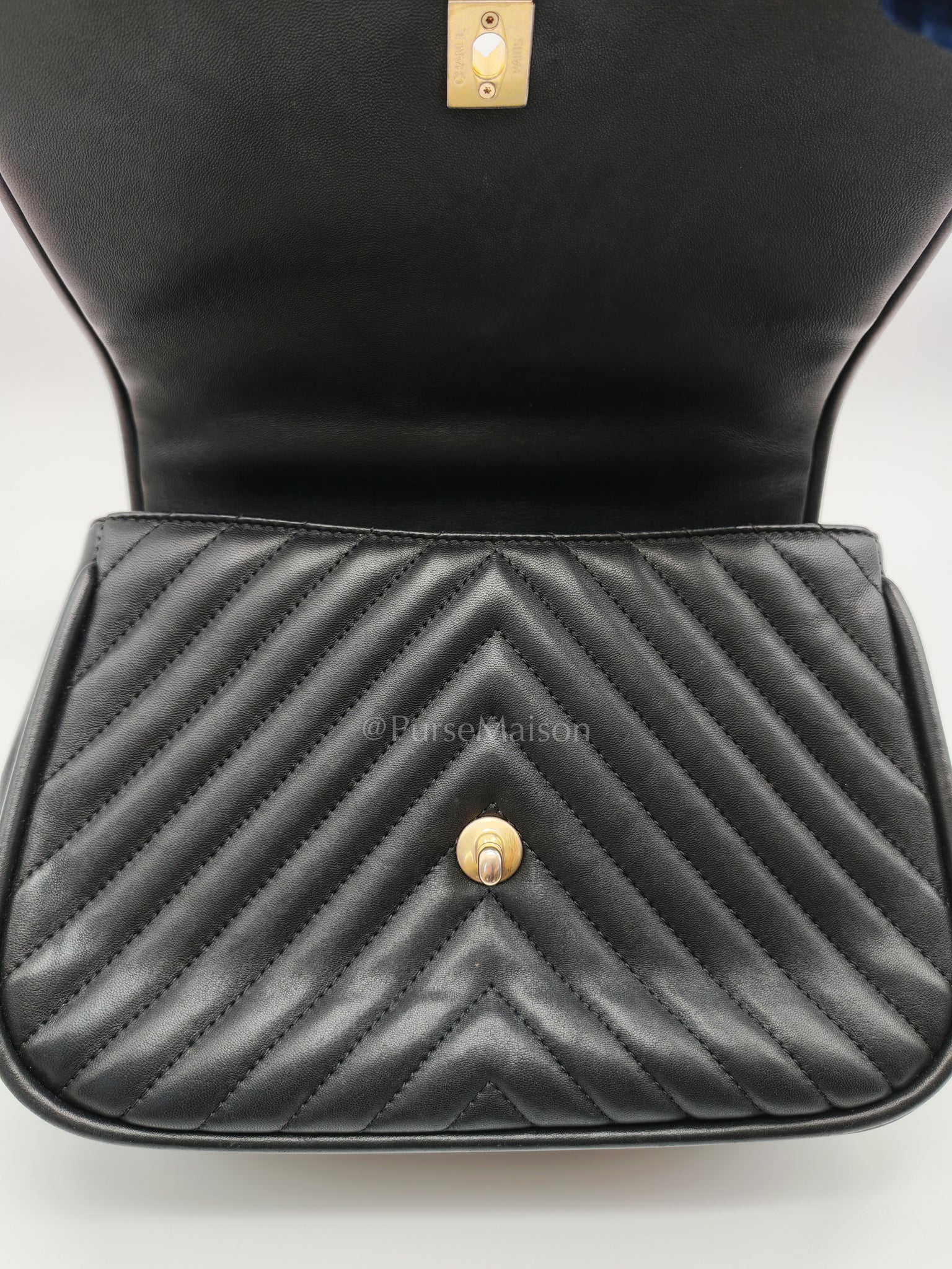 Chanel Reverse Chevron Quilted Top Handle Flap Bag in Lambskin Leather and Aged Gold Hardware Series 24 - Image 19