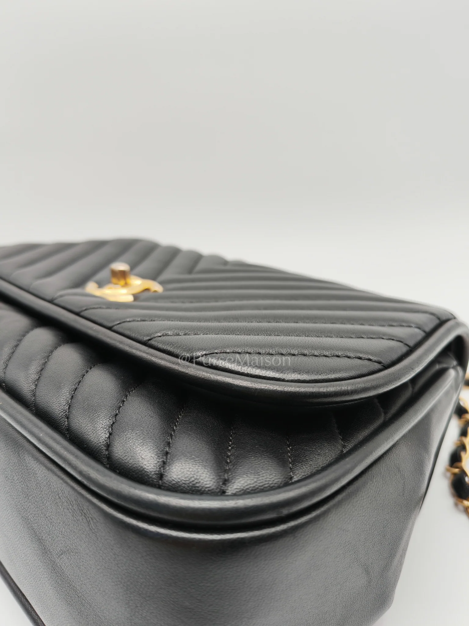 Chanel Reverse Chevron Quilted Top Handle Flap Bag in Lambskin Leather and Aged Gold Hardware Series 24 - Image 23