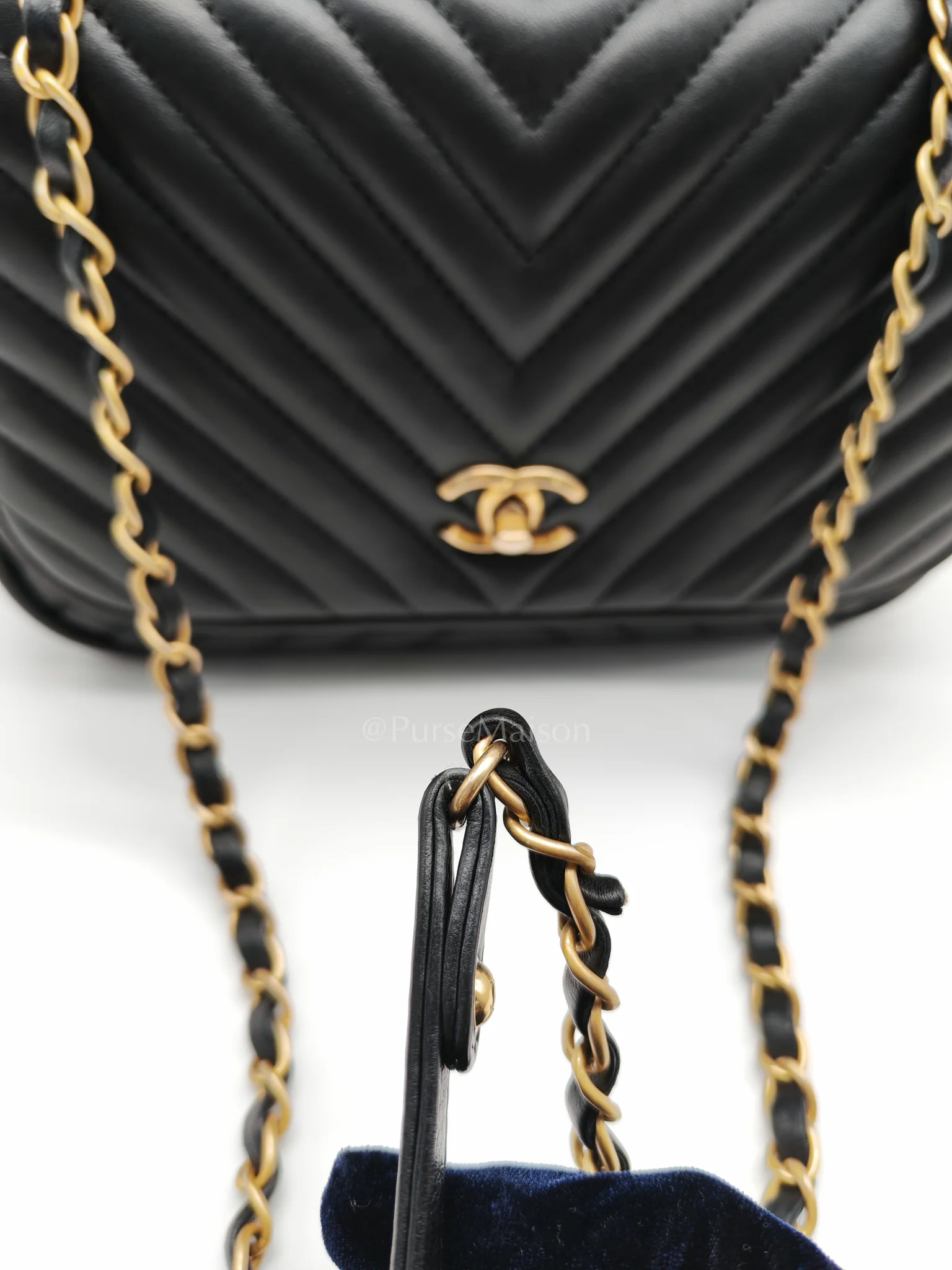 Chanel Reverse Chevron Quilted Top Handle Flap Bag in Lambskin Leather and Aged Gold Hardware Series 24 - Image 24