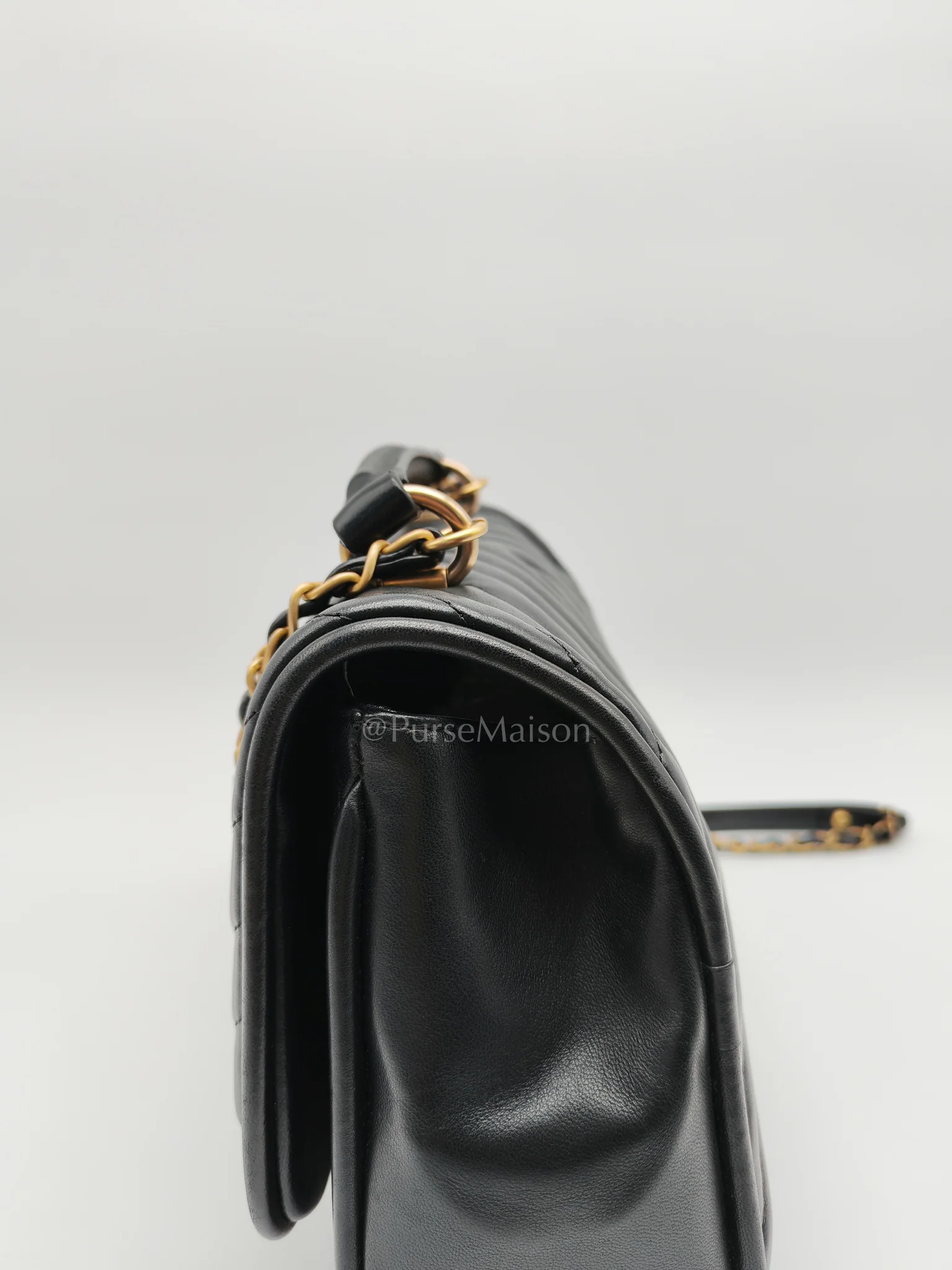 Chanel Reverse Chevron Quilted Top Handle Flap Bag in Lambskin Leather and Aged Gold Hardware Series 24 - Image 26