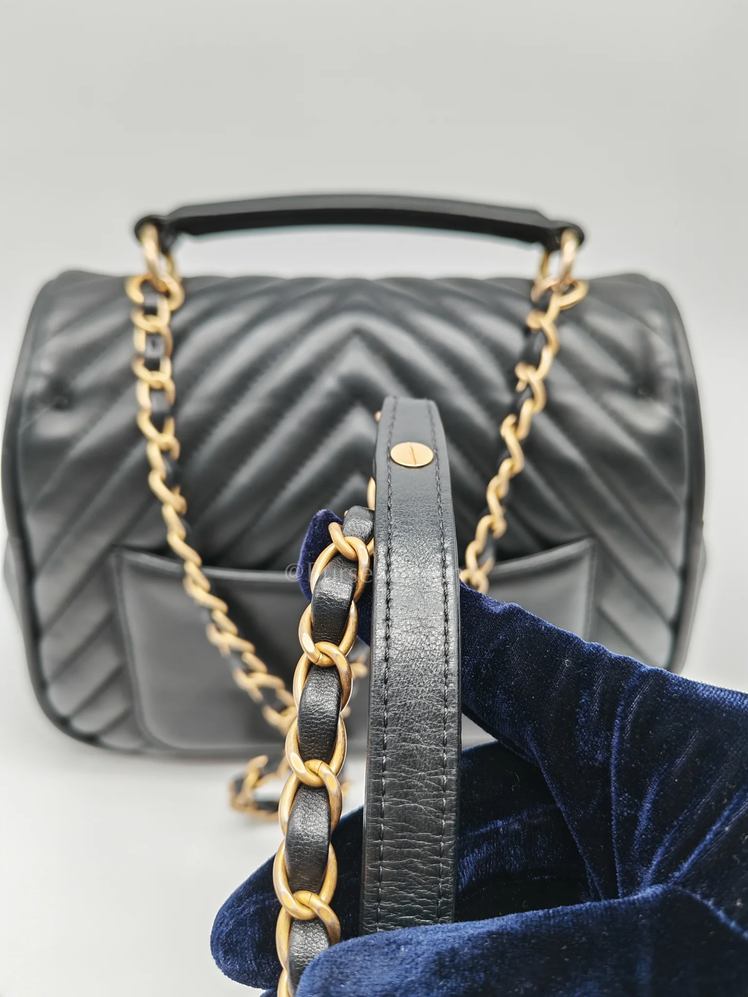 Chanel Reverse Chevron Quilted Top Handle Flap Bag in Lambskin Leather and Aged Gold Hardware Series 24 - Image 28