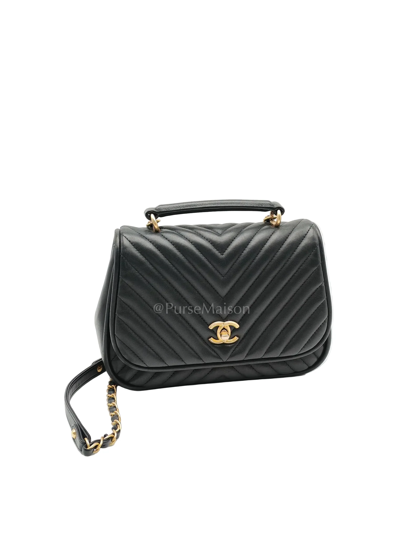Chanel Reverse Chevron Quilted Top Handle Flap Bag in Lambskin Leather and Aged Gold Hardware Series 24 - Image 3