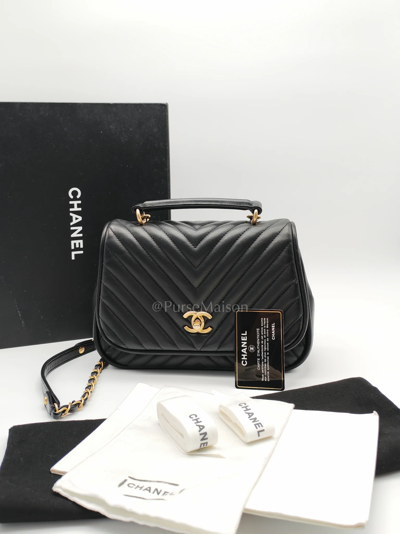Chanel Reverse Chevron Quilted Top Handle Flap Bag in Lambskin Leather and Aged Gold Hardware Series 24 - Image 35