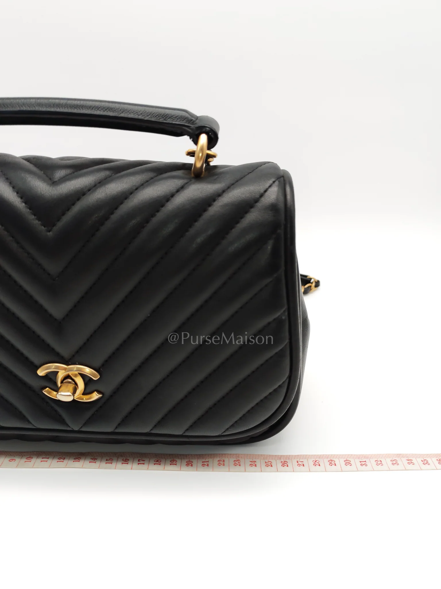 Chanel Reverse Chevron Quilted Top Handle Flap Bag in Lambskin Leather and Aged Gold Hardware Series 24 - Image 38