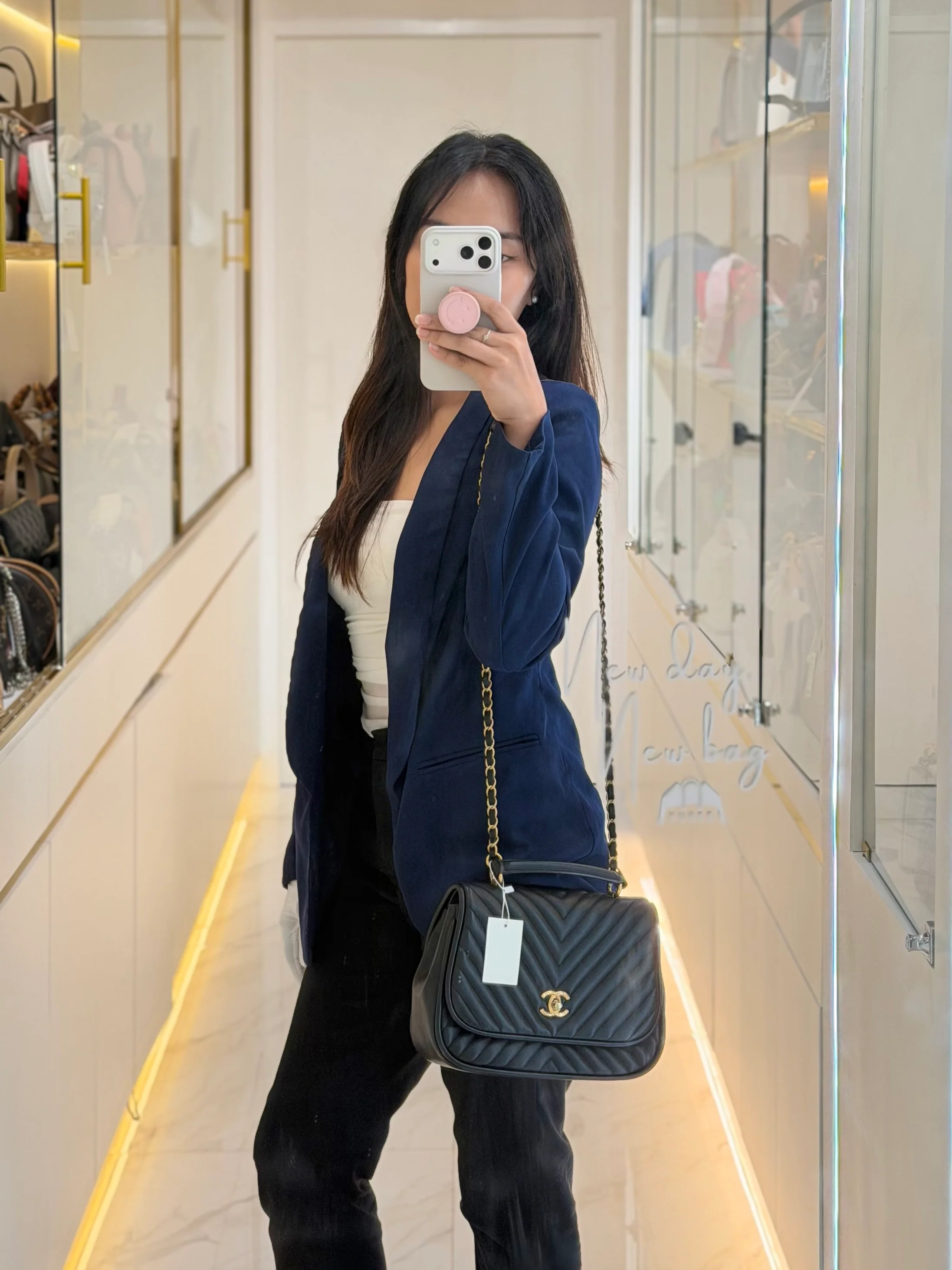 Chanel Reverse Chevron Quilted Top Handle Flap Bag in Lambskin Leather and Aged Gold Hardware Series 24 - Image 43