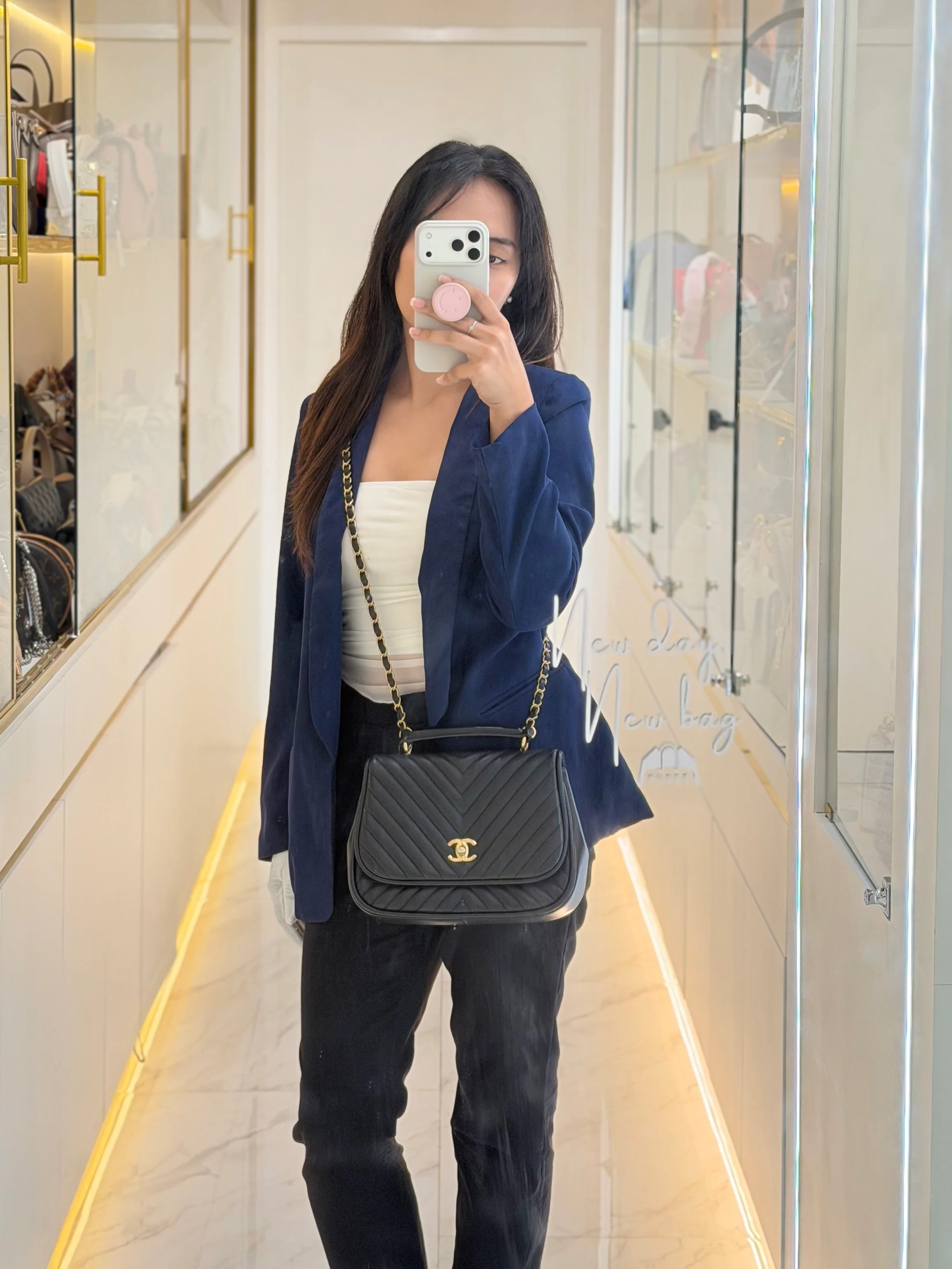 Chanel Reverse Chevron Quilted Top Handle Flap Bag in Lambskin Leather and Aged Gold Hardware Series 24 - Image 44